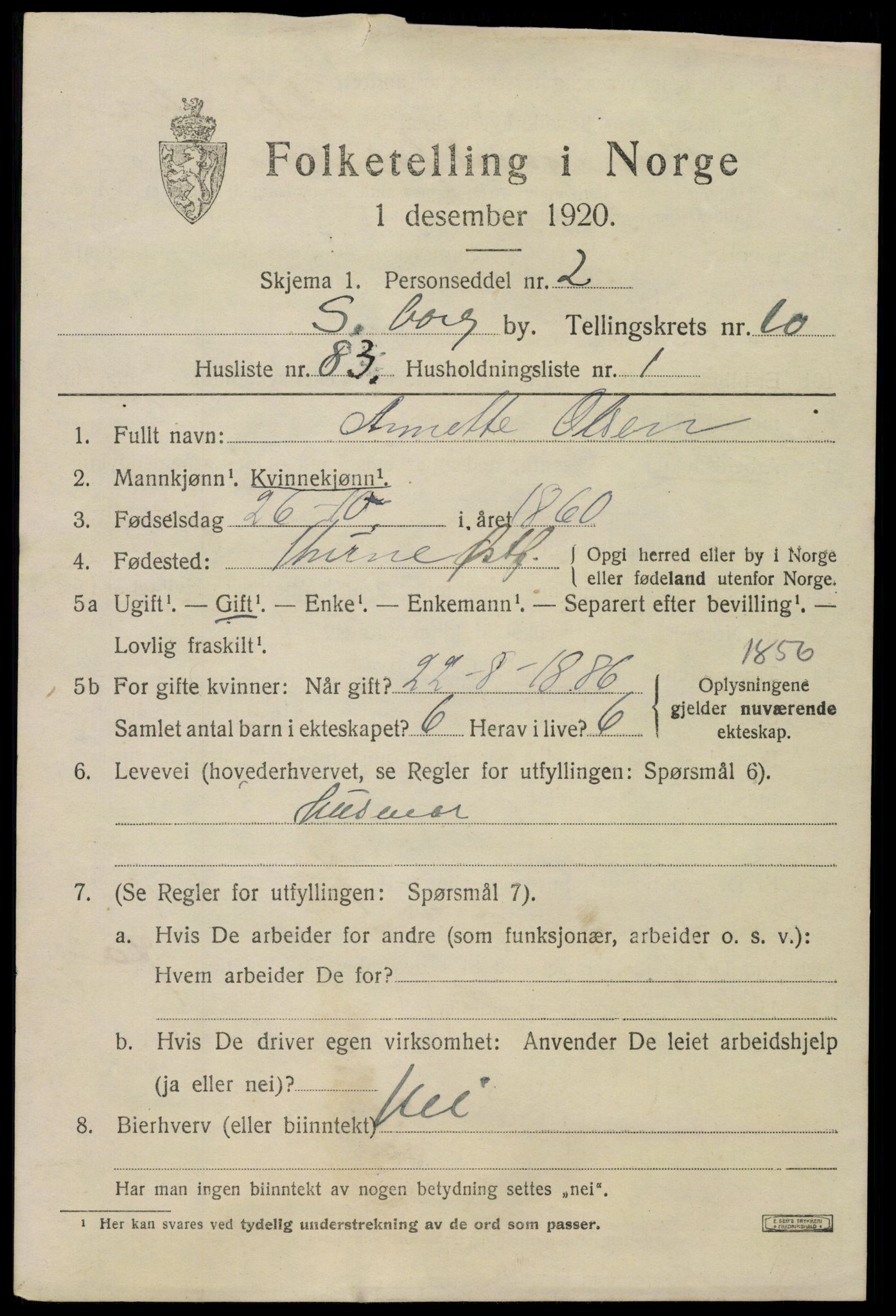 SAO, 1920 census for Sarpsborg, 1920, p. 22344