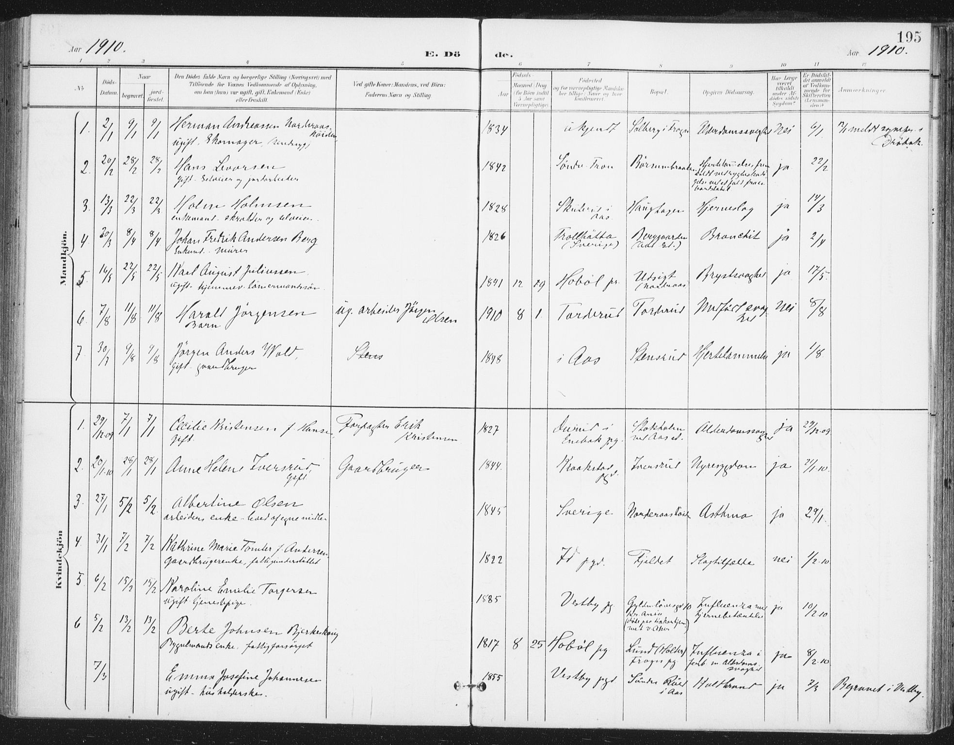 Ås prestekontor Kirkebøker, SAO/A-10894/F/Fa/L0010: Parish register (official) no. I 10, 1900-1918, p. 195