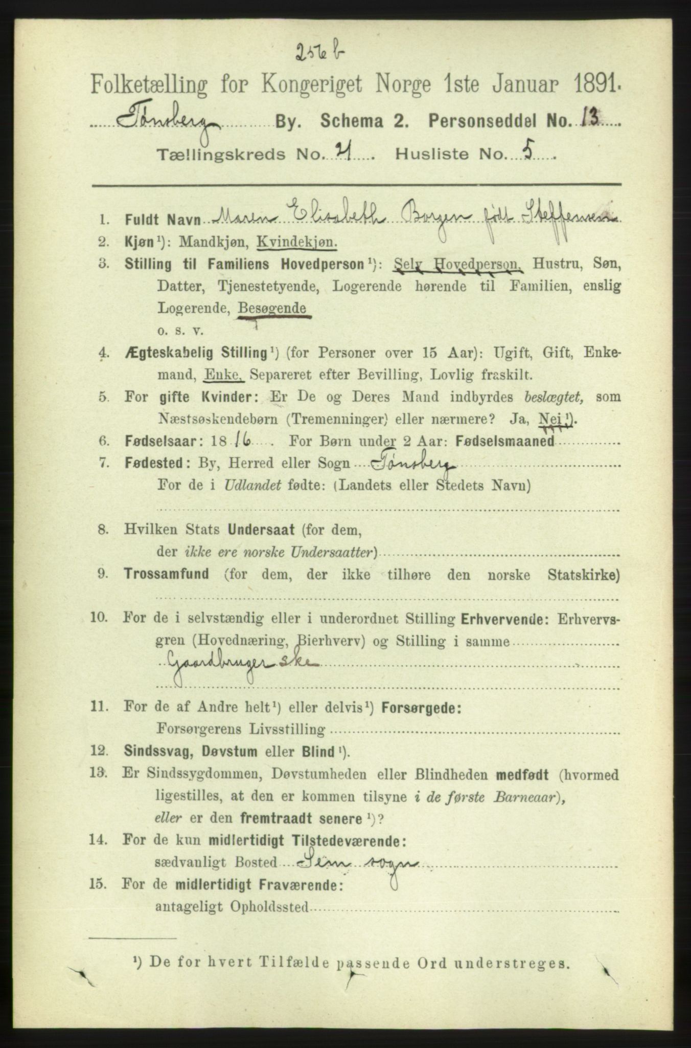 RA, 1891 census for 0705 Tønsberg, 1891, p. 5712