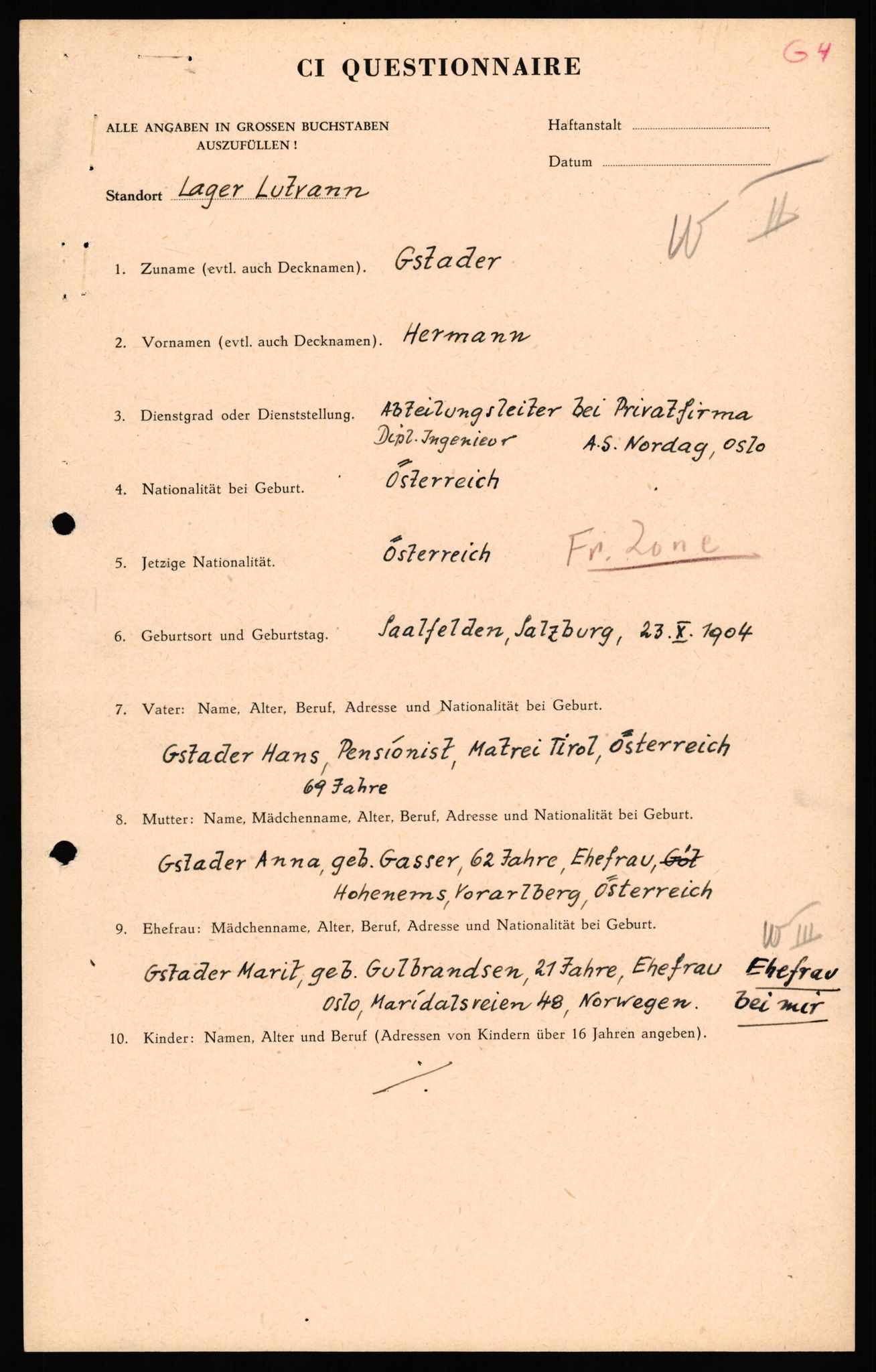 Forsvaret, Forsvarets overkommando II, AV/RA-RAFA-3915/D/Db/L0038: CI Questionaires. Tyske okkupasjonsstyrker i Norge. Østerrikere., 1945-1946, p. 377