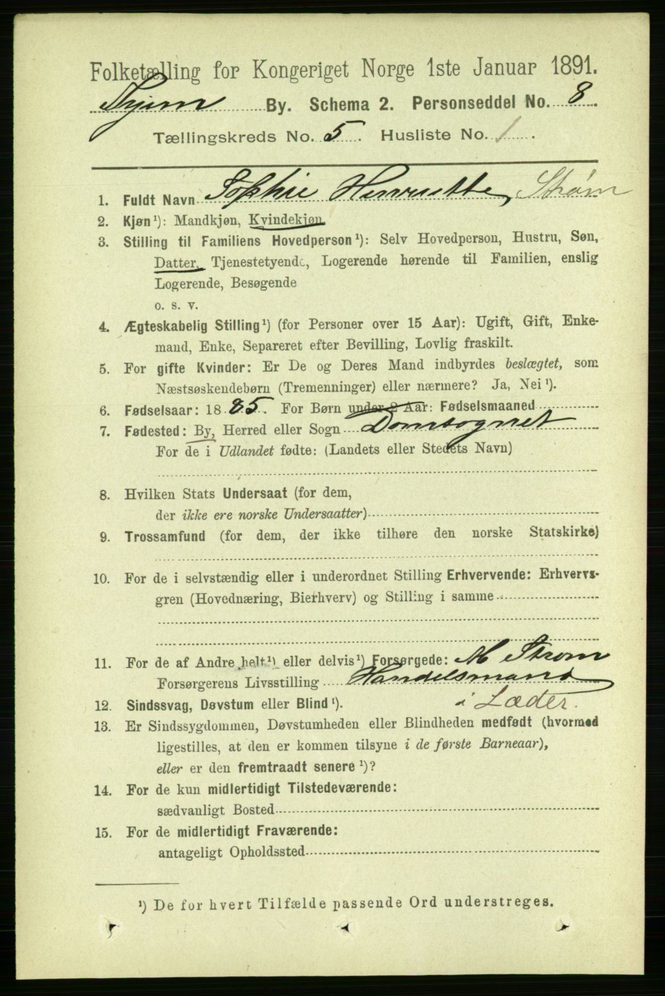 RA, 1891 census for 1601 Trondheim, 1891, p. 4646