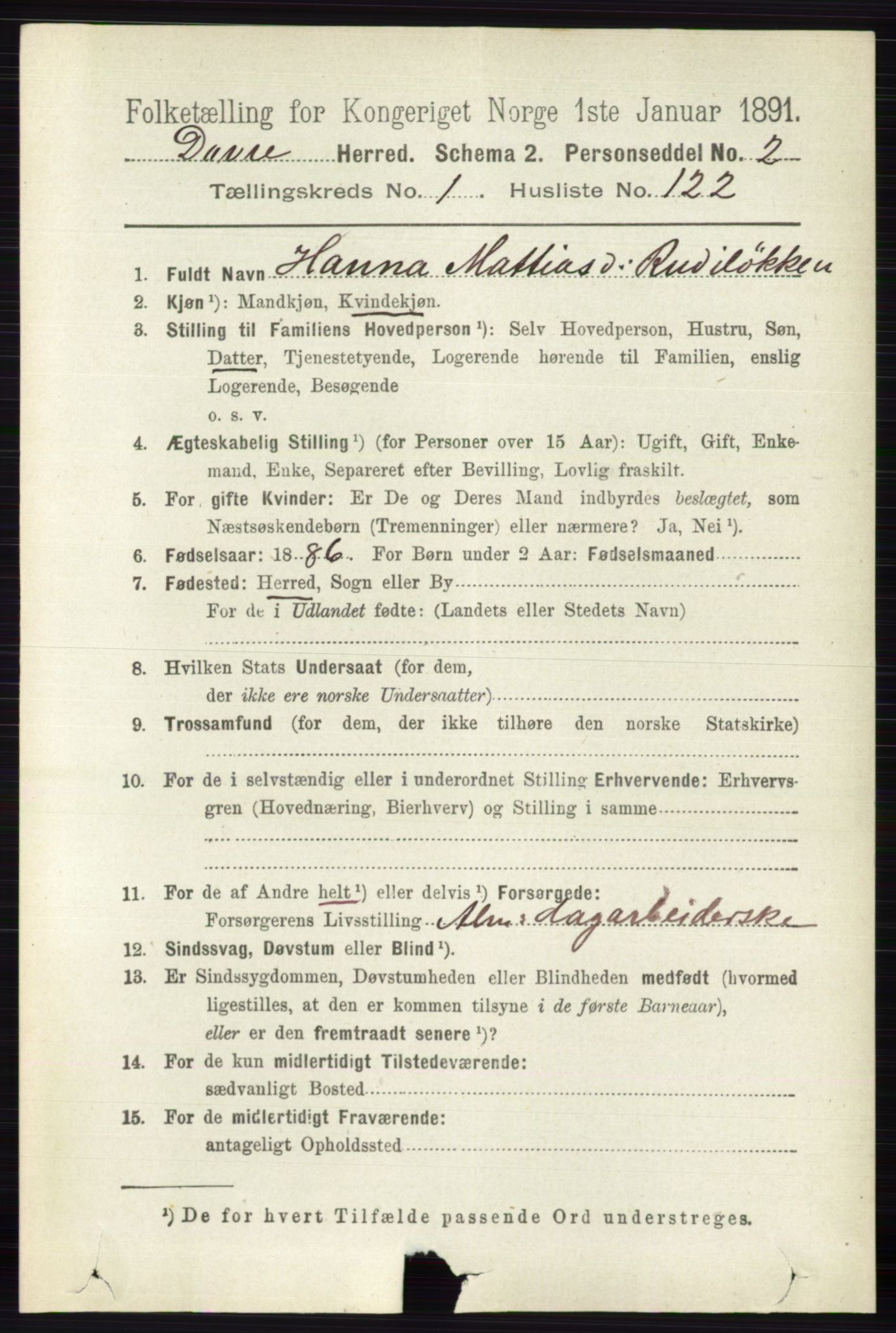 RA, 1891 census for 0511 Dovre, 1891, p. 785