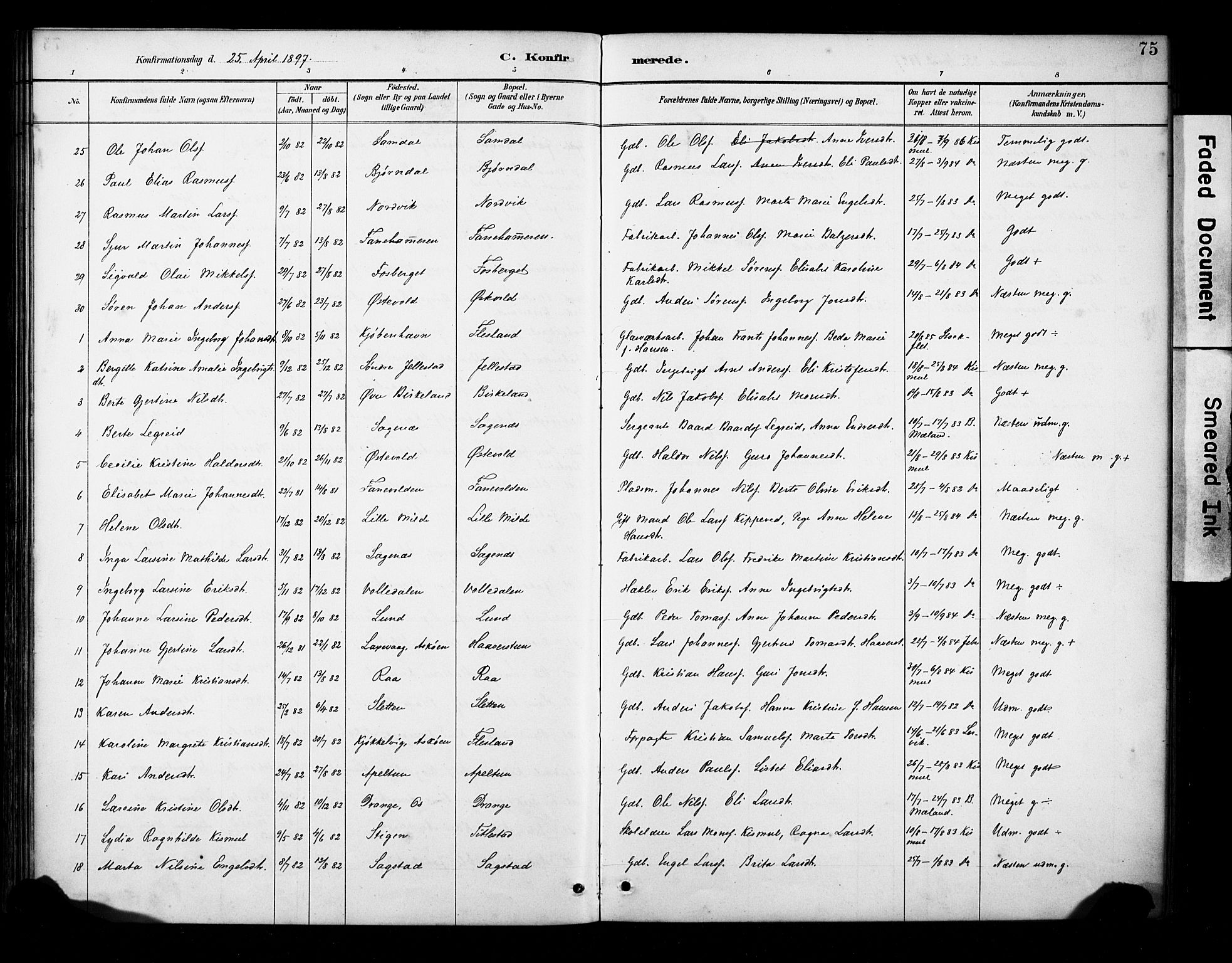 Fana Sokneprestembete, AV/SAB-A-75101/H/Haa/Haab/L0002: Parish register (official) no. B 2, 1890-1897, p. 75