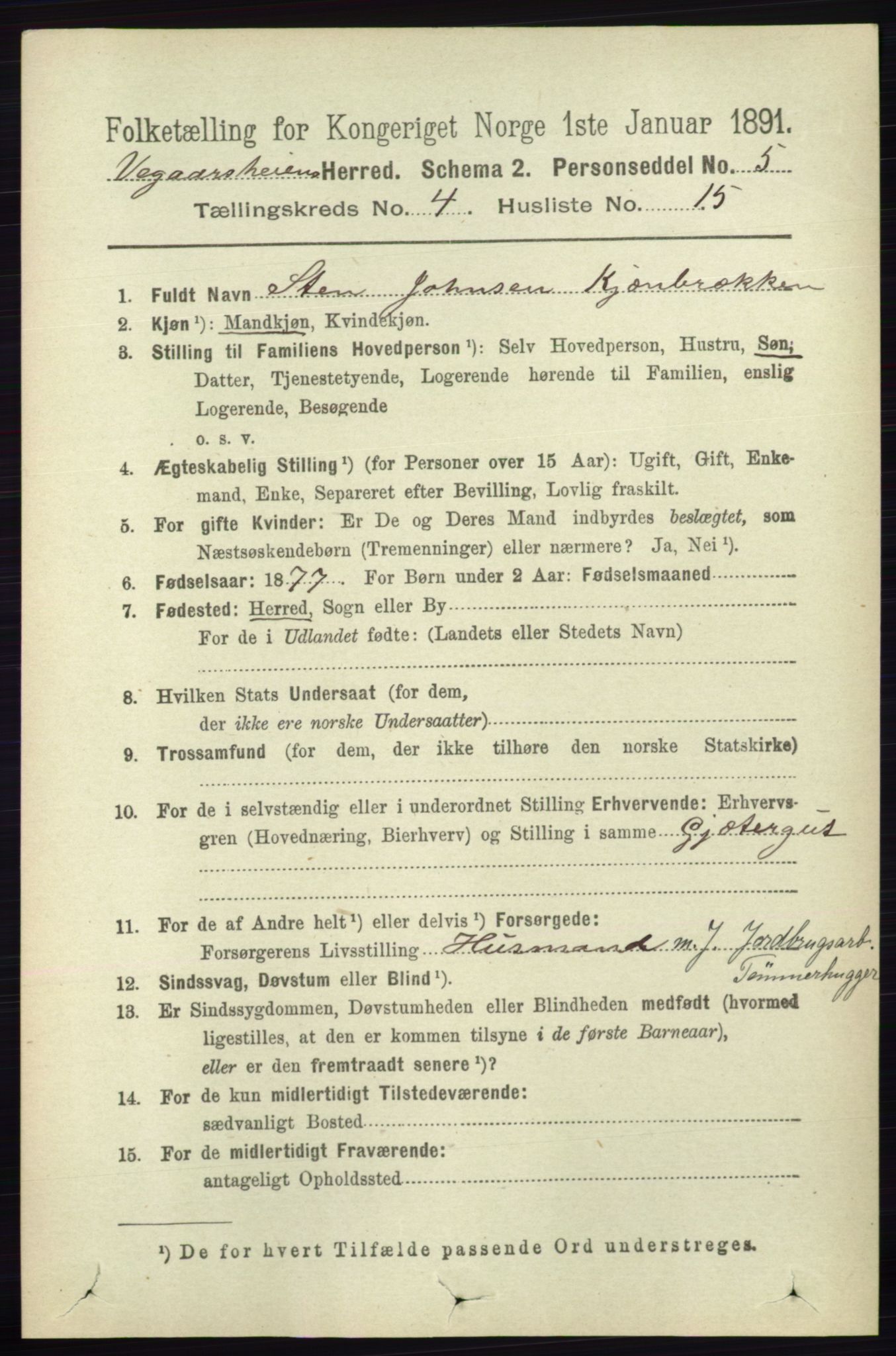 RA, 1891 census for 0912 Vegårshei, 1891, p. 869