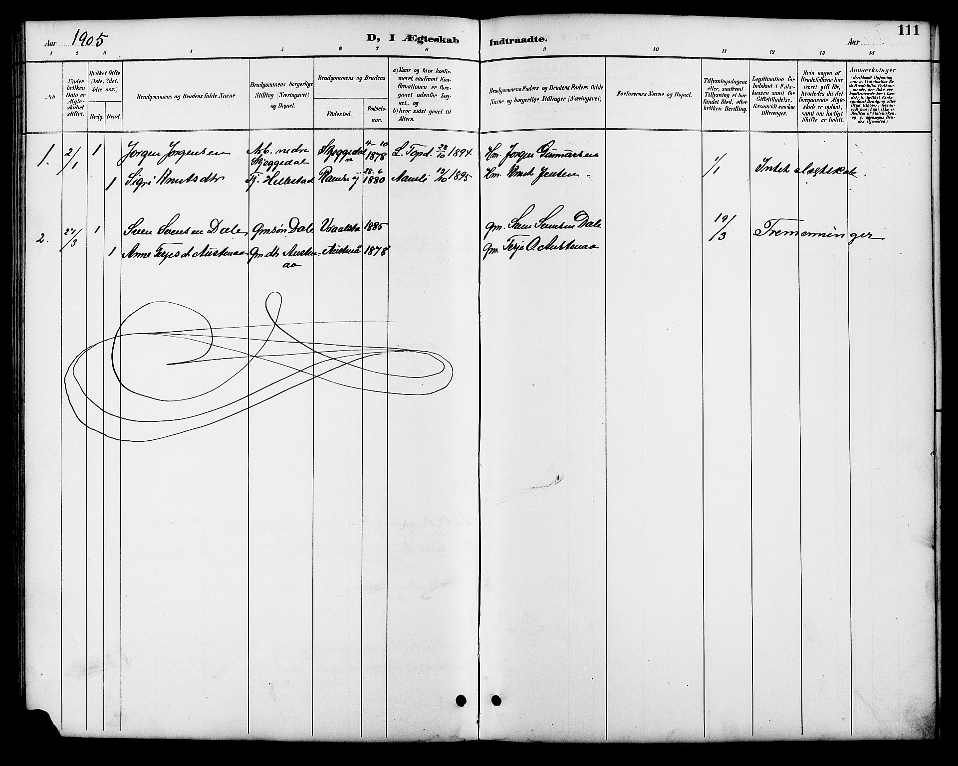 Åmli sokneprestkontor, SAK/1111-0050/F/Fb/Fbb/L0002: Parish register (copy) no. B 2, 1890-1905, p. 111