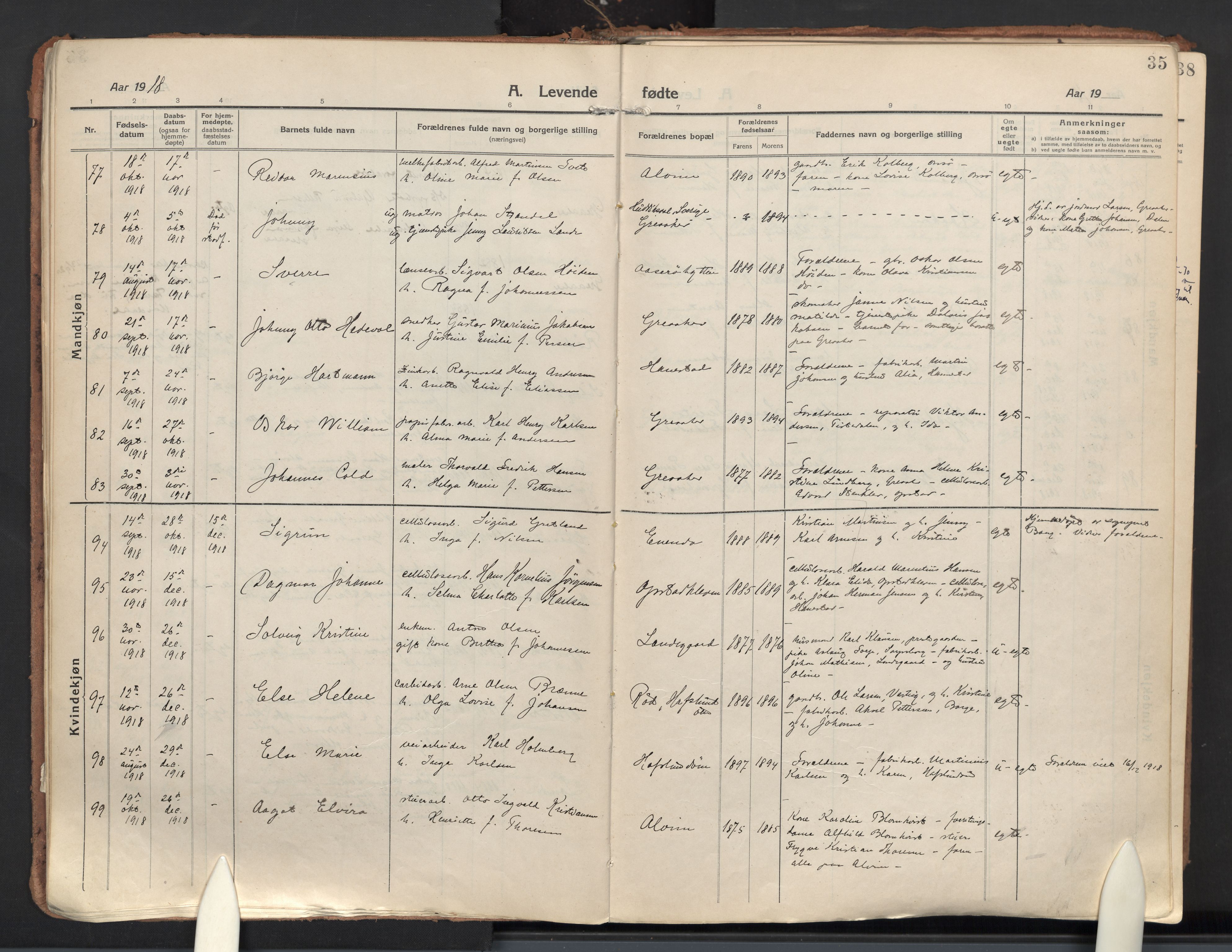 Tune prestekontor Kirkebøker, AV/SAO-A-2007/F/Fa/L0022: Parish register (official) no. 22, 1917-1925, p. 35