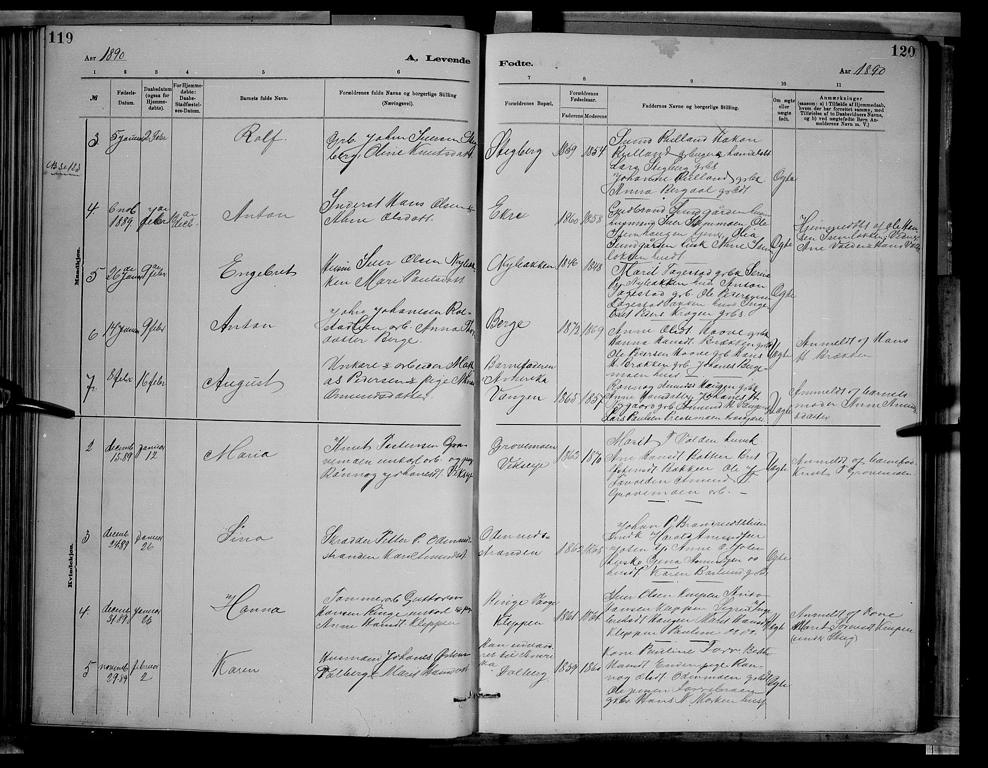 Sør-Fron prestekontor, SAH/PREST-010/H/Ha/Hab/L0003: Parish register (copy) no. 3, 1884-1896, p. 119-120
