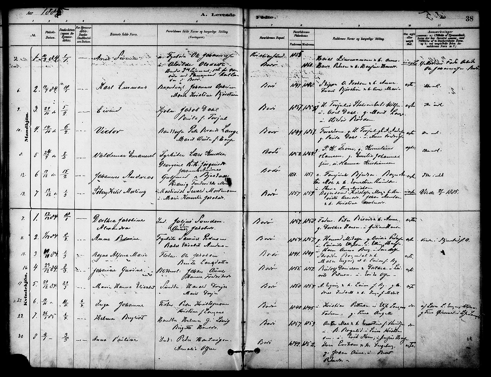 Ministerialprotokoller, klokkerbøker og fødselsregistre - Nordland, SAT/A-1459/801/L0030: Parish register (copy) no. 801C05, 1879-1887, p. 38