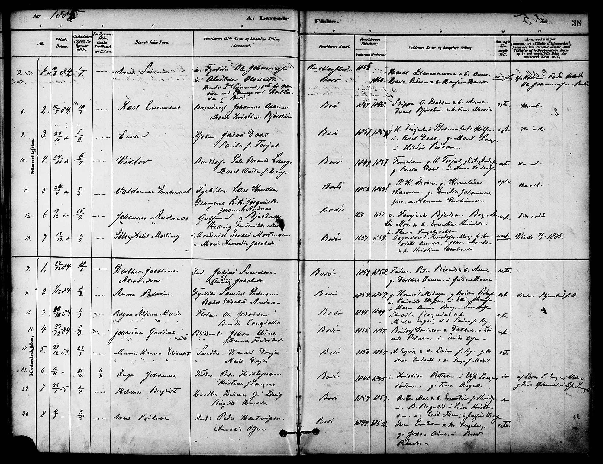 Ministerialprotokoller, klokkerbøker og fødselsregistre - Nordland, AV/SAT-A-1459/801/L0030: Parish register (copy) no. 801C05, 1879-1887, p. 38