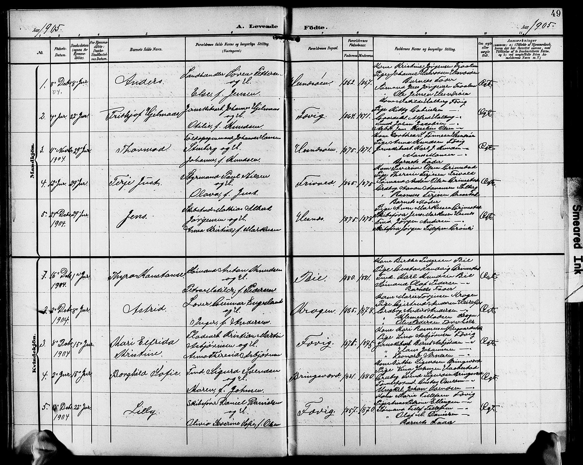 Fjære sokneprestkontor, AV/SAK-1111-0011/F/Fb/L0012: Parish register (copy) no. B 12, 1902-1925, p. 49