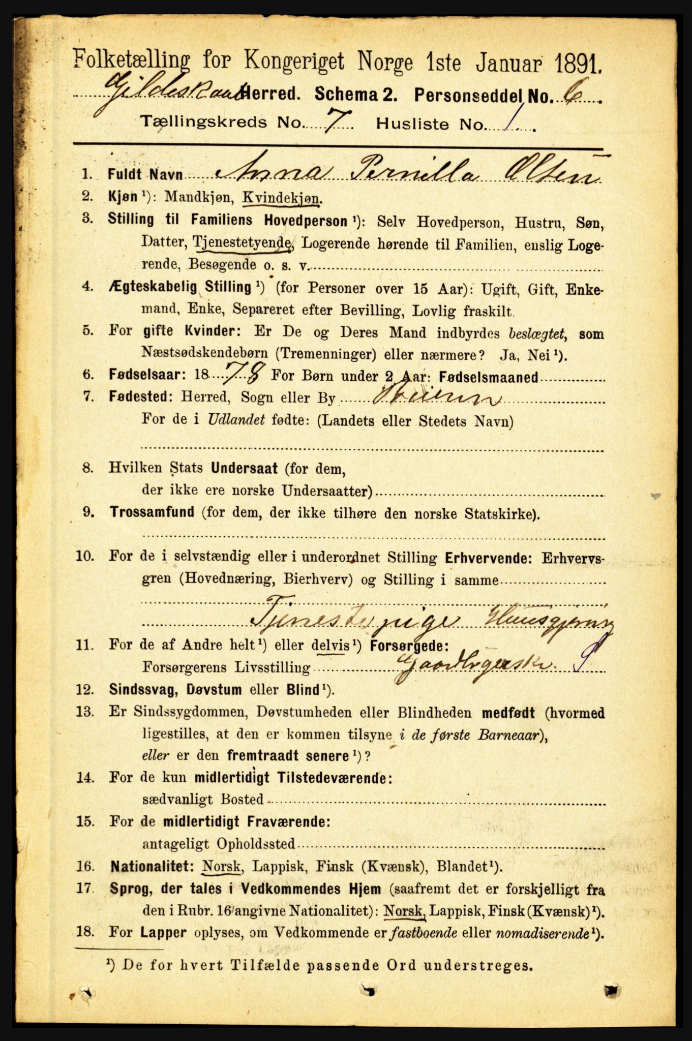 RA, 1891 census for 1838 Gildeskål, 1891, p. 2244