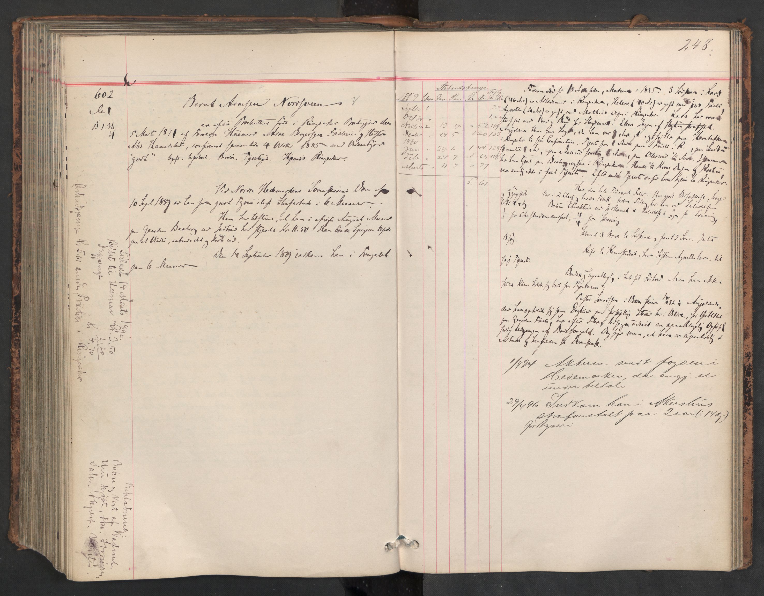Botsfengslet, AV/RA-S-1539/D/Db/Dbb/L0025: 355h - 647h, 1888-1889, p. 248
