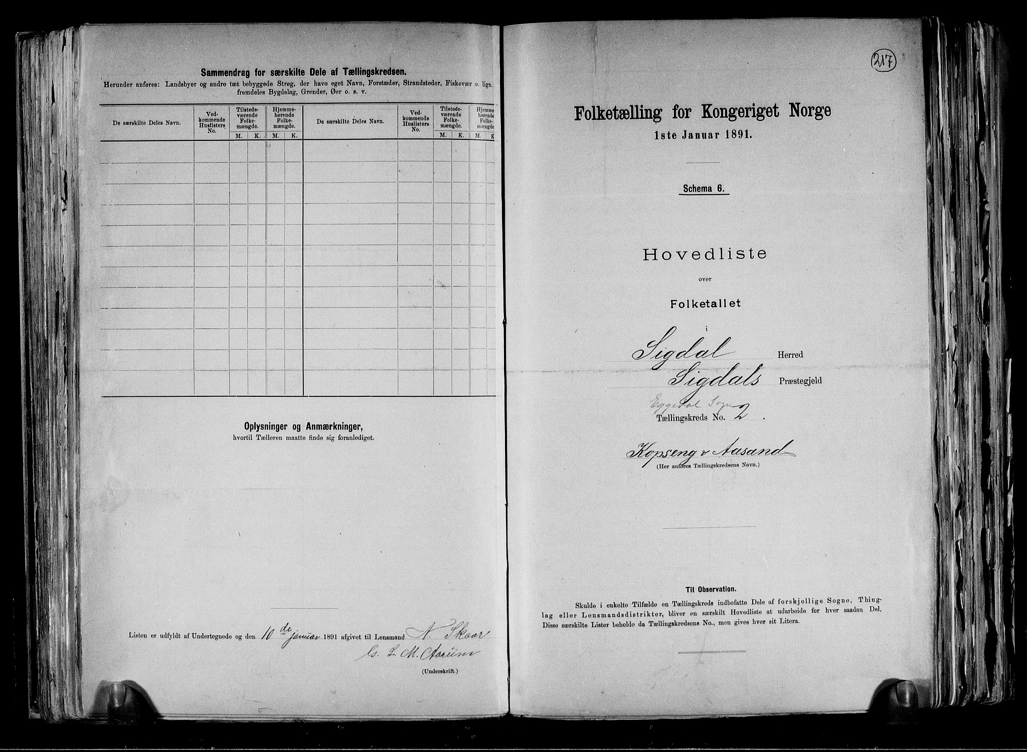 RA, 1891 census for 0621 Sigdal, 1891, p. 30