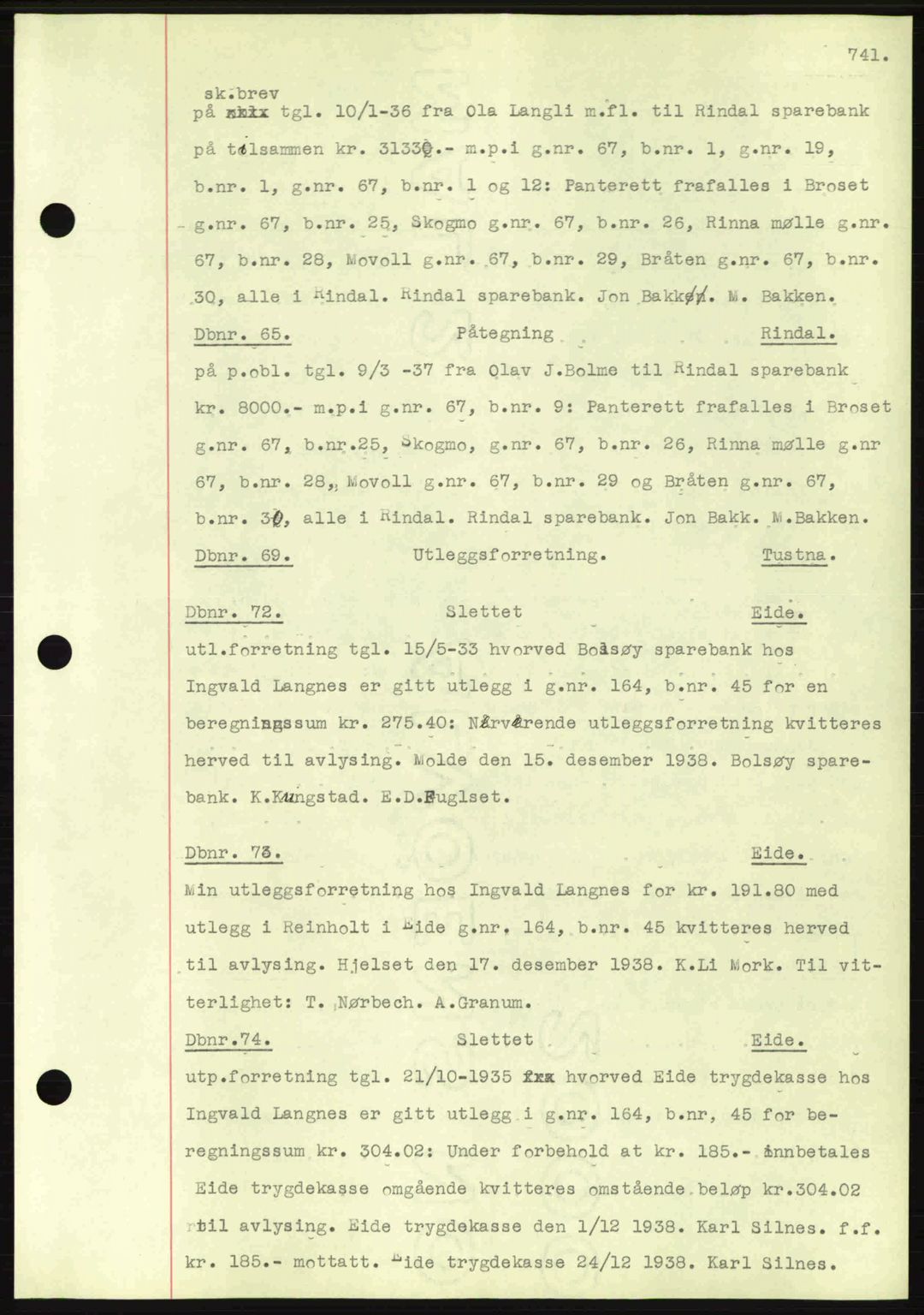 Nordmøre sorenskriveri, AV/SAT-A-4132/1/2/2Ca: Mortgage book no. C80, 1936-1939, Diary no: : 65/1939