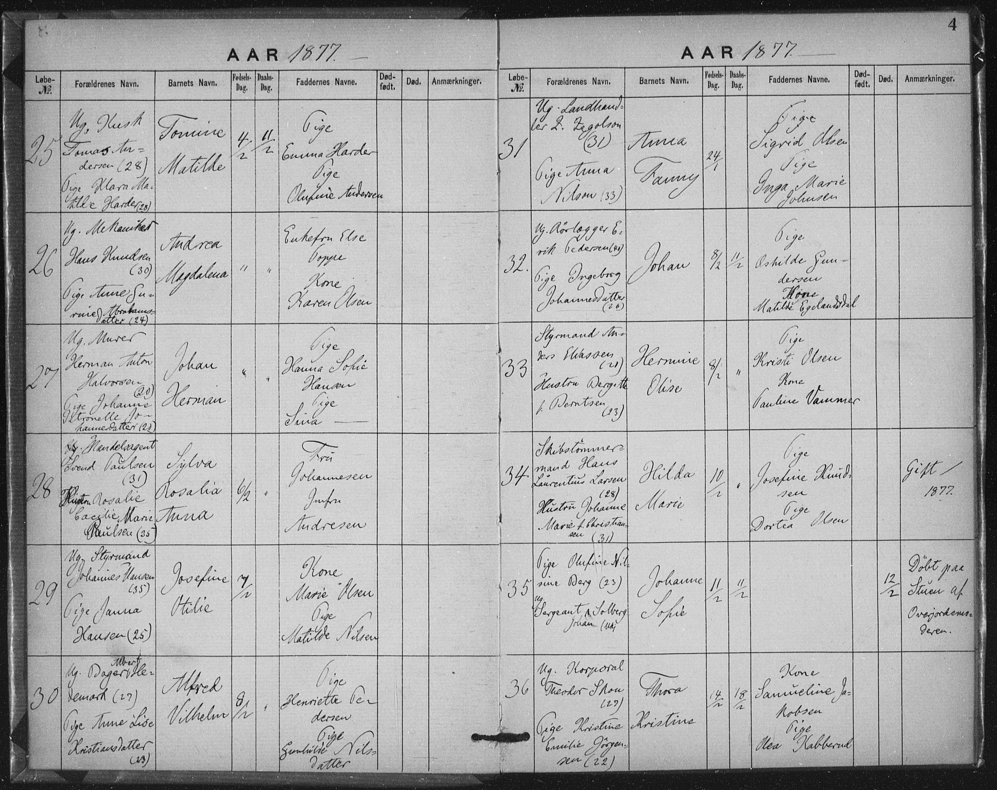 Rikshospitalet prestekontor Kirkebøker, SAO/A-10309b/K/L0003/0001: Baptism register no. 3.1, 1877-1884, p. 4