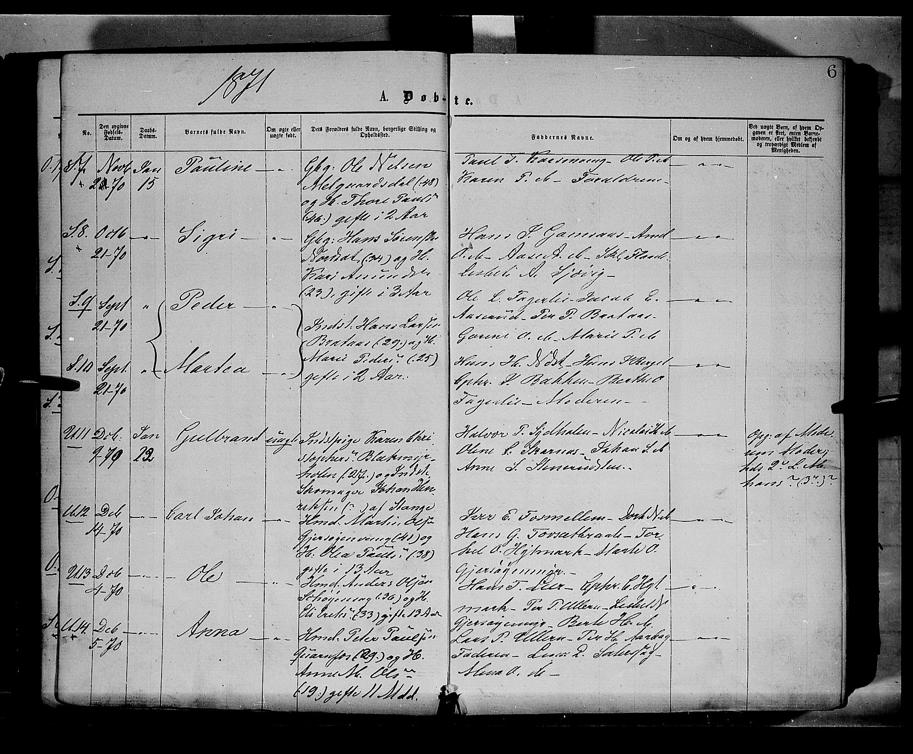 Sør-Odal prestekontor, AV/SAH-PREST-030/H/Ha/Haa/L0004: Parish register (official) no. 4, 1870-1875, p. 6