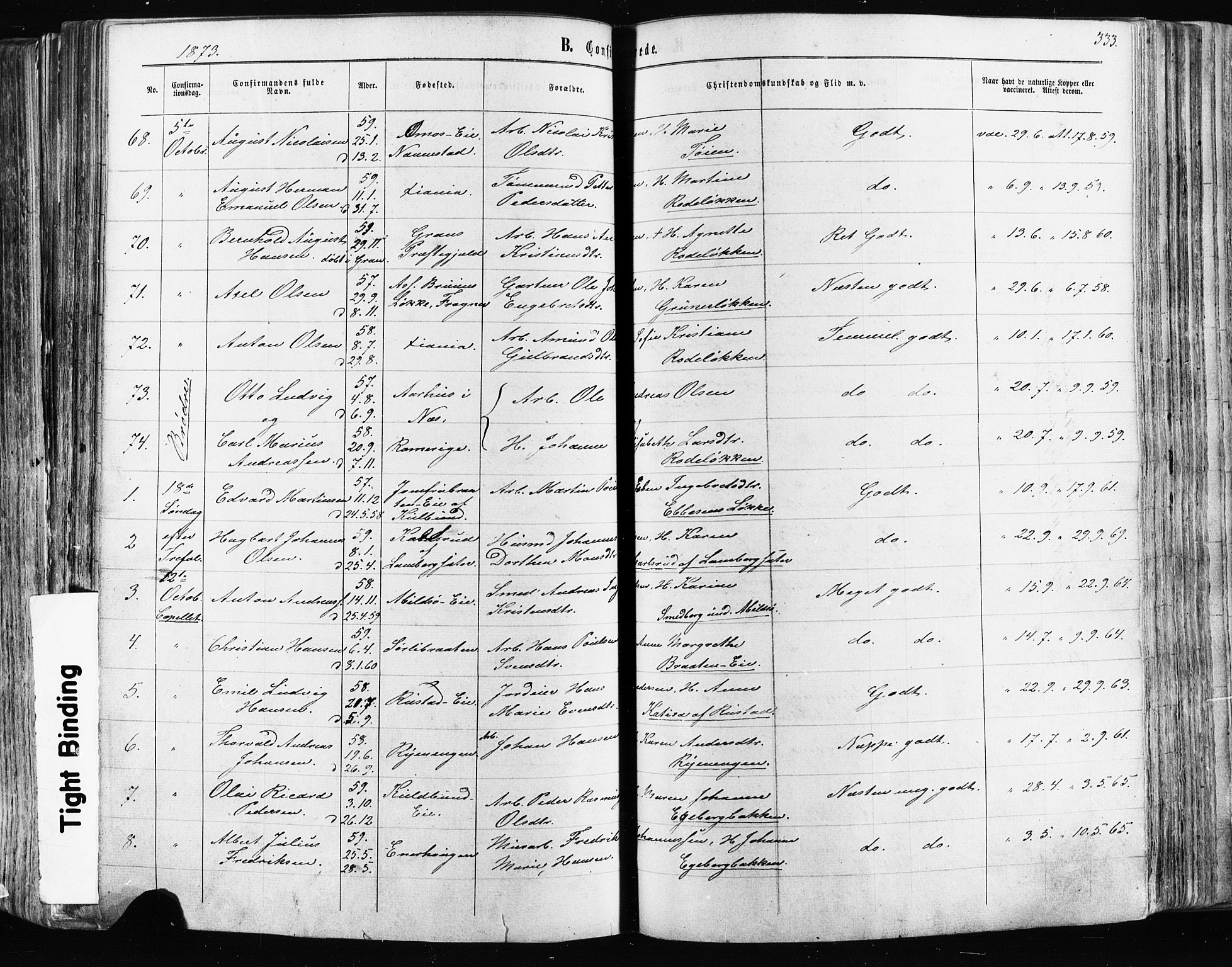 Østre Aker prestekontor Kirkebøker, SAO/A-10840/F/Fa/L0003: Parish register (official) no. I 3, 1869-1875, p. 333