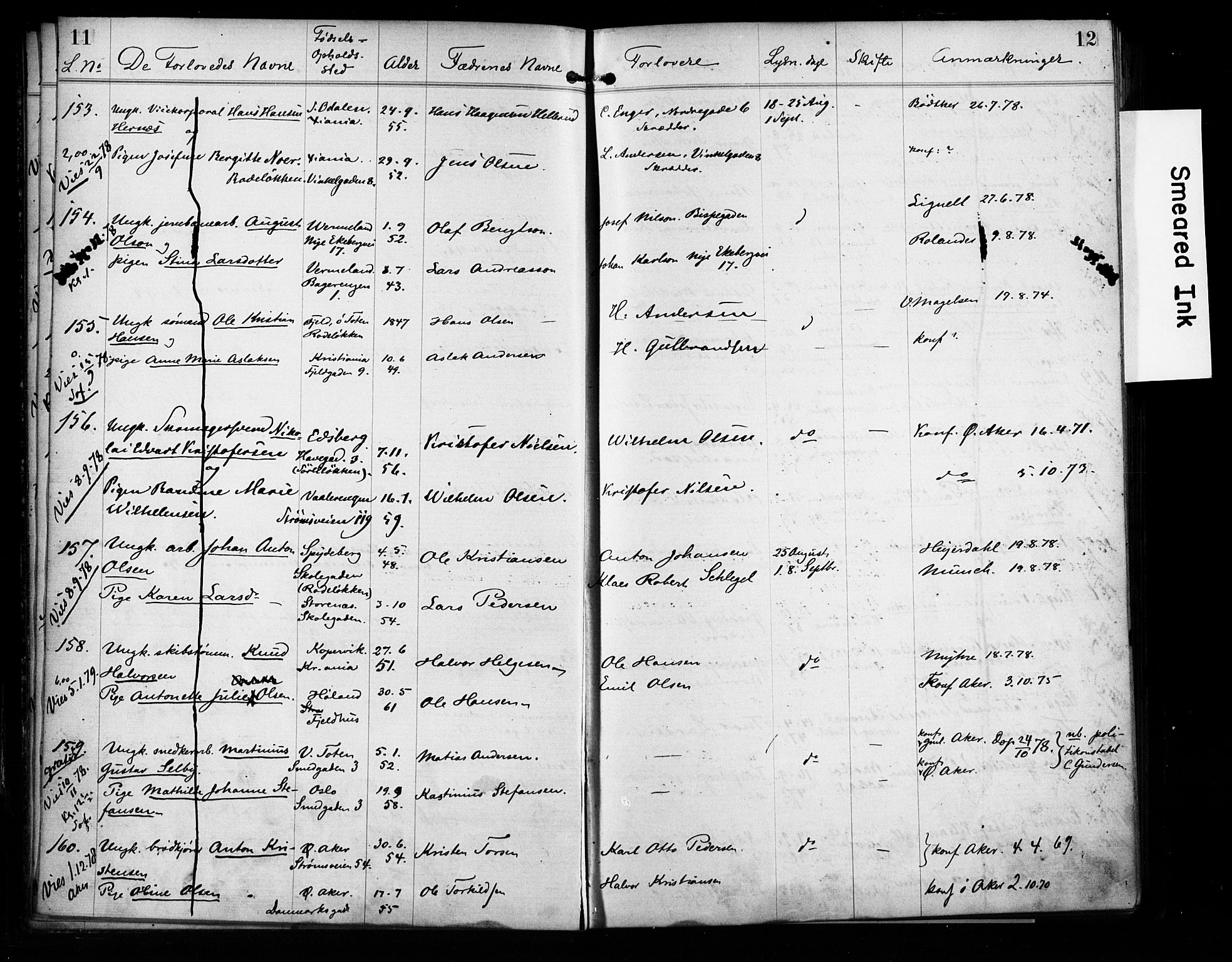 Østre Aker prestekontor Kirkebøker, SAO/A-10840/H/Ha/L0004: Banns register no. I 4, 1878-1901, p. 11-12
