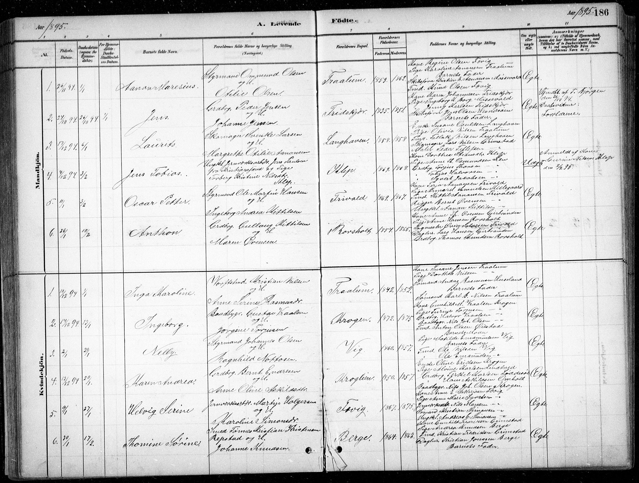 Fjære sokneprestkontor, SAK/1111-0011/F/Fb/L0011: Parish register (copy) no. B 11, 1881-1905, p. 186