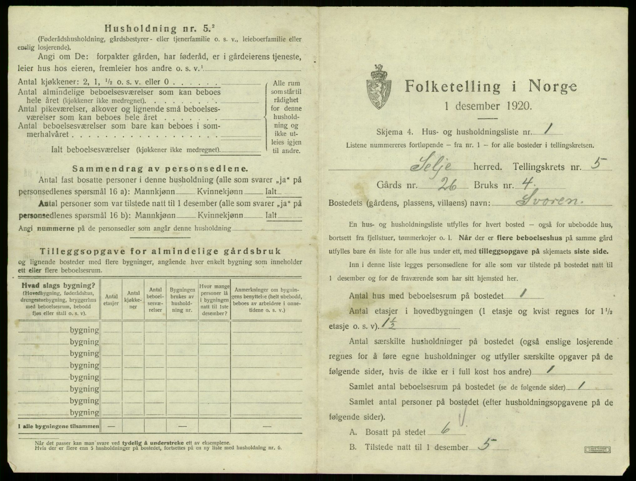 SAB, 1920 census for Selje, 1920, p. 355