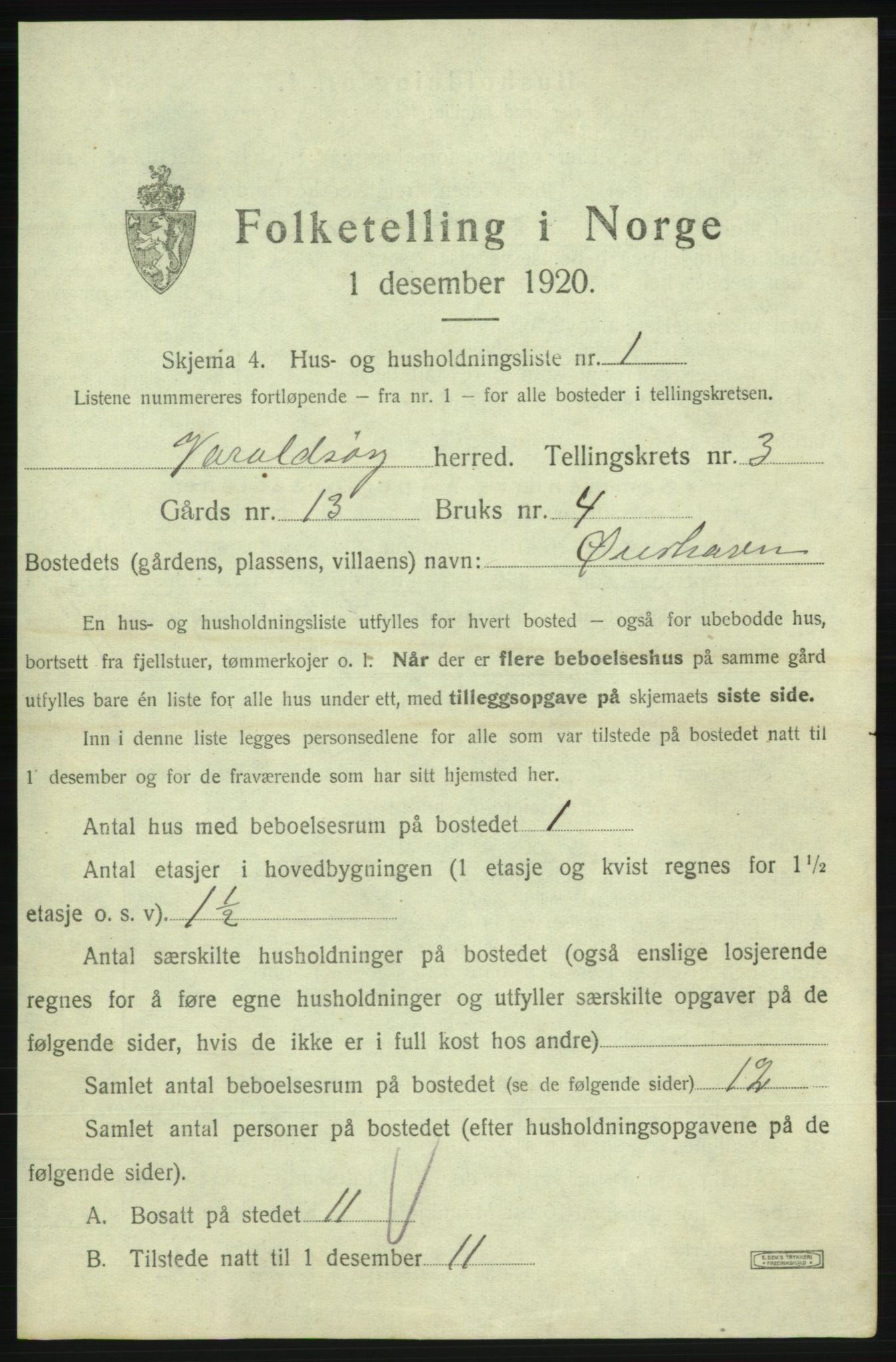 SAB, 1920 census for Varaldsøy, 1920, p. 242