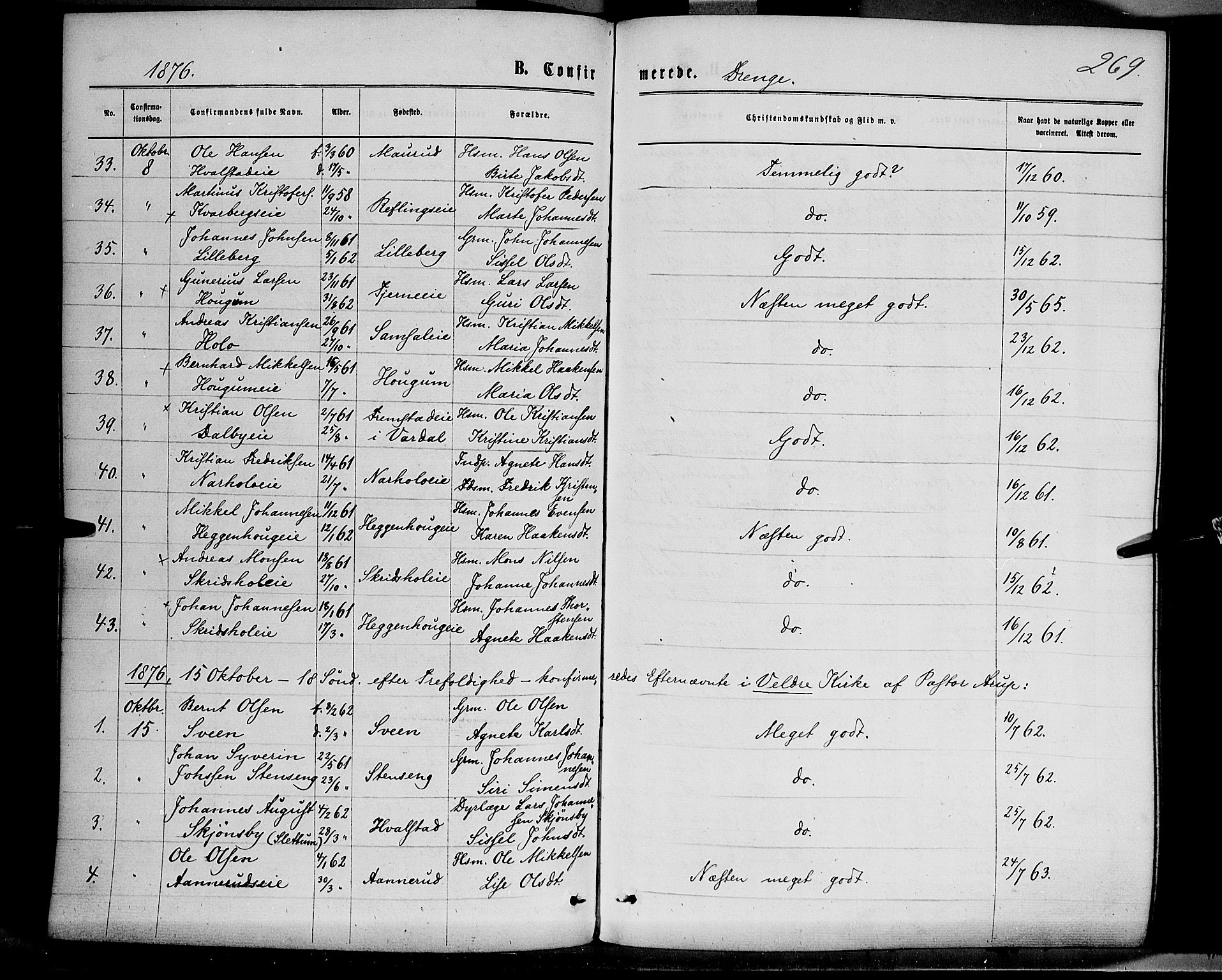 Ringsaker prestekontor, AV/SAH-PREST-014/K/Ka/L0011: Parish register (official) no. 11, 1870-1878, p. 269