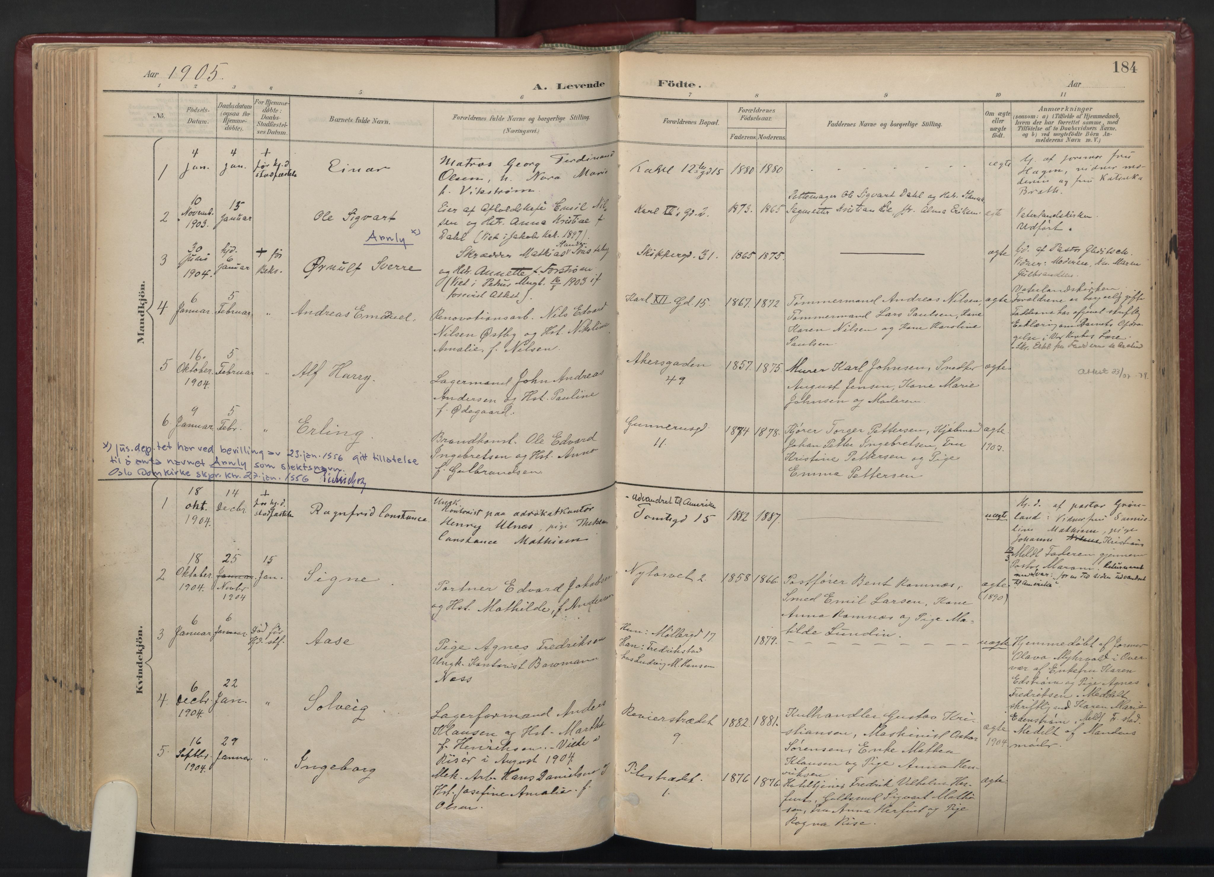 Oslo domkirke Kirkebøker, AV/SAO-A-10752/F/Fa/L0039: Parish register (official) no. 39, 1893-1932, p. 184