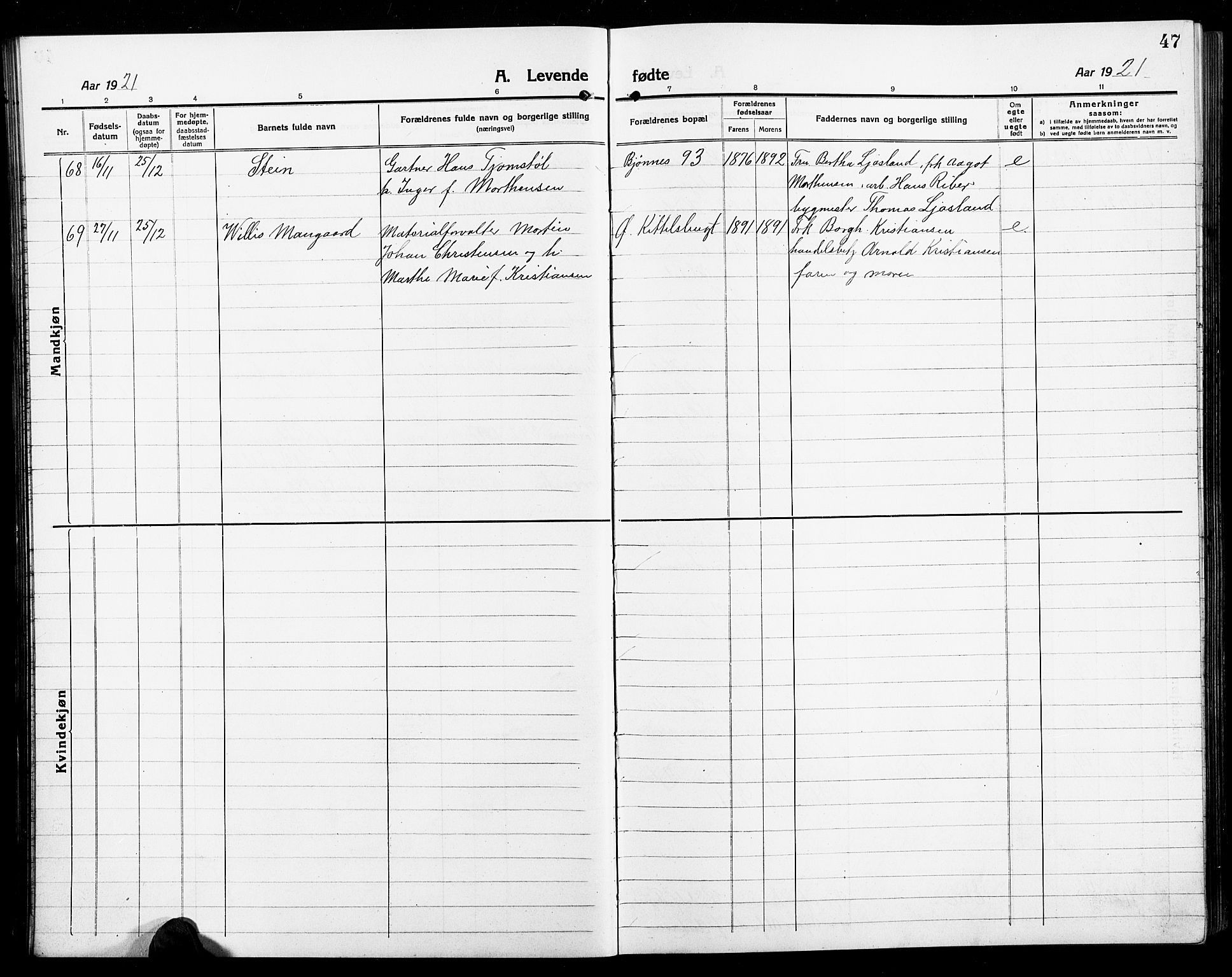 Arendal sokneprestkontor, Trefoldighet, AV/SAK-1111-0040/F/Fb/L0007: Parish register (copy) no. B 7, 1916-1927, p. 47