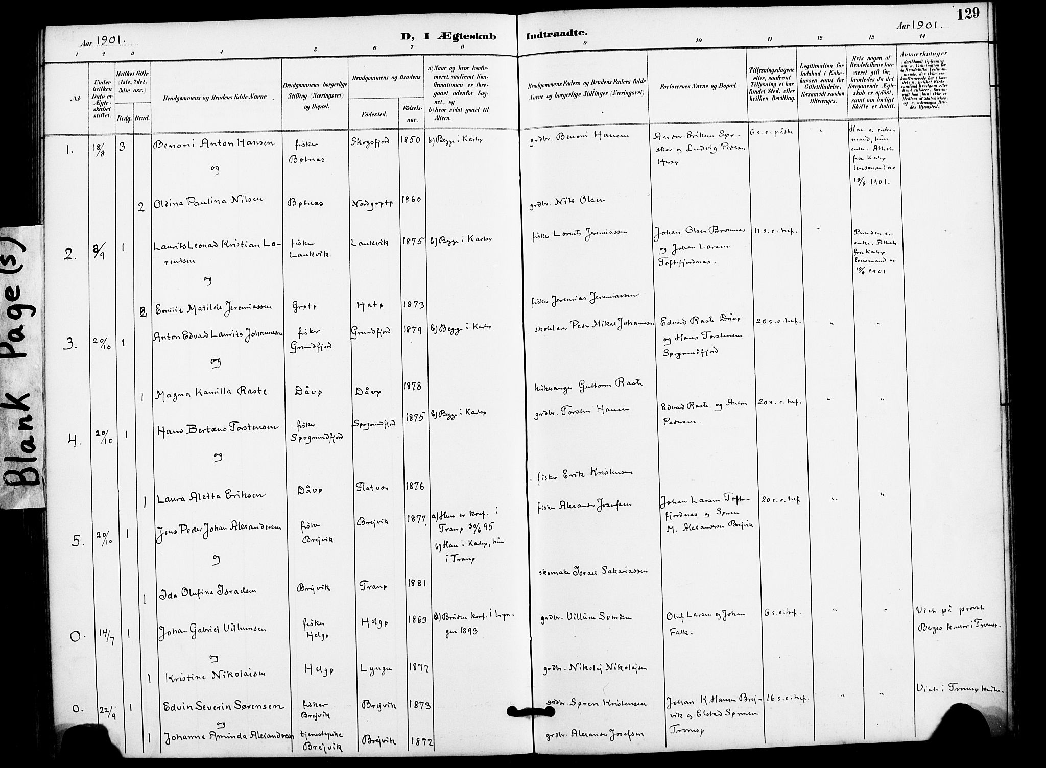 Karlsøy sokneprestembete, AV/SATØ-S-1299/H/Ha/Haa/L0012kirke: Parish register (official) no. 12, 1892-1902, p. 129