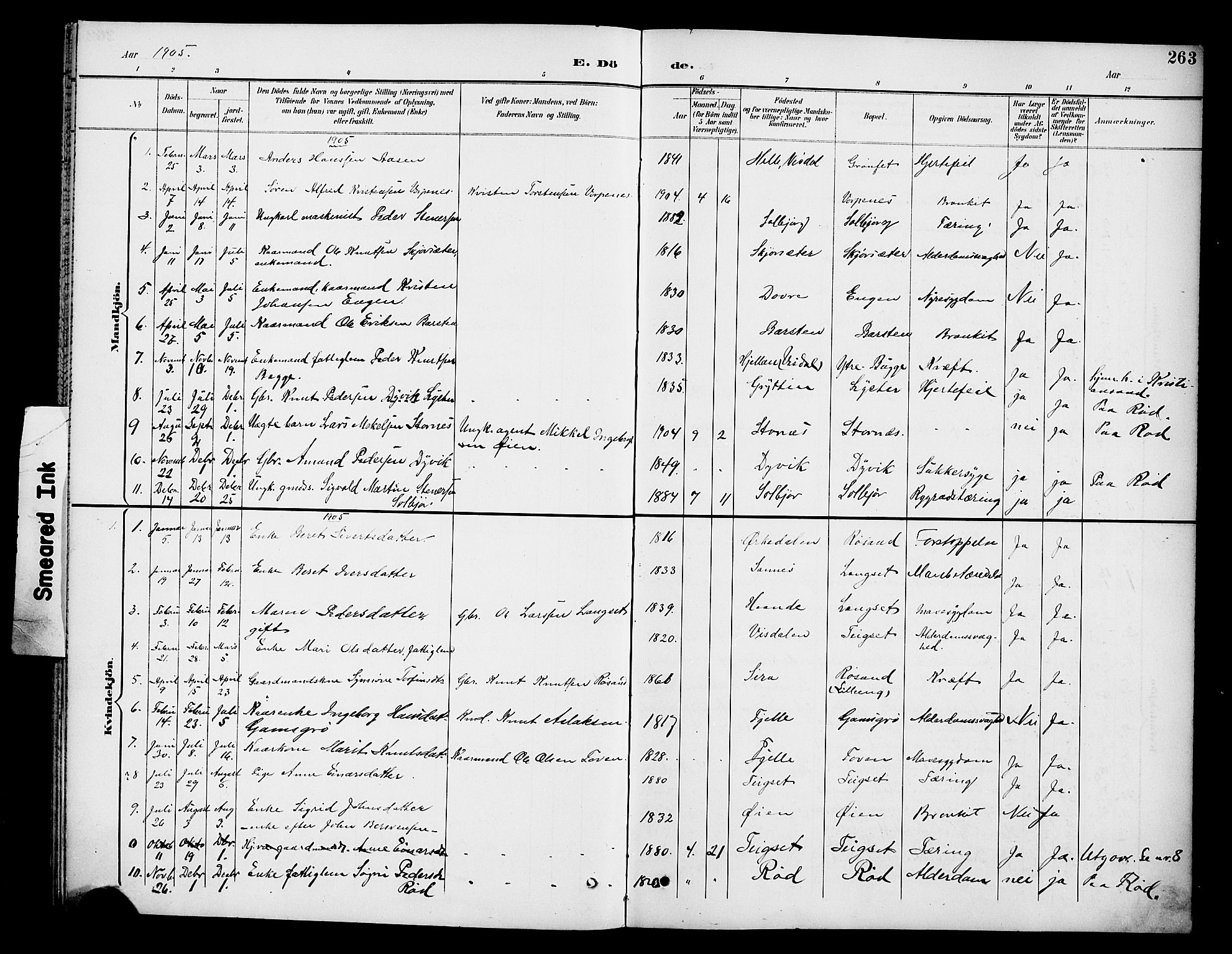 Ministerialprotokoller, klokkerbøker og fødselsregistre - Møre og Romsdal, SAT/A-1454/551/L0632: Parish register (copy) no. 551C04, 1894-1920, p. 263