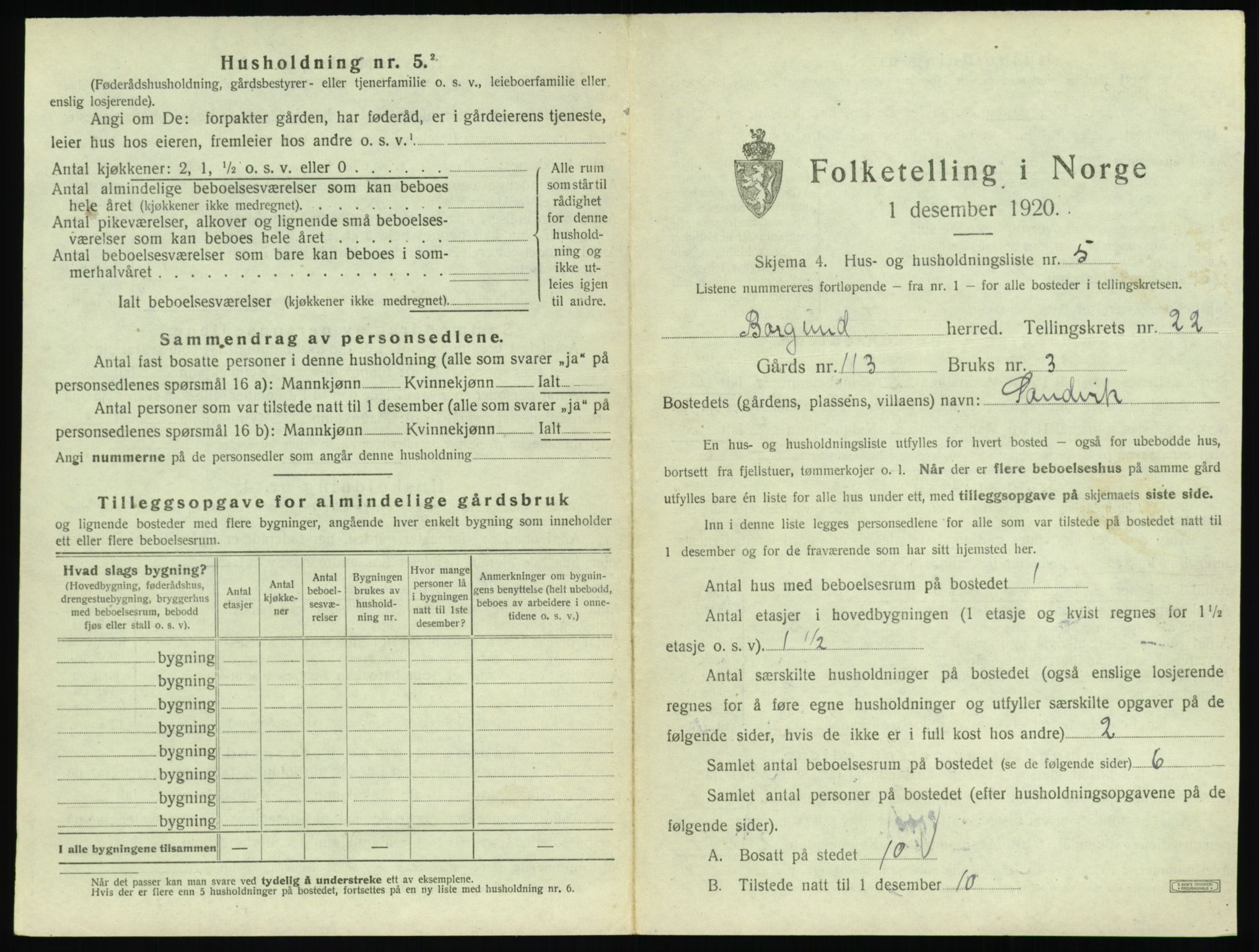 SAT, 1920 census for Borgund, 1920, p. 1816