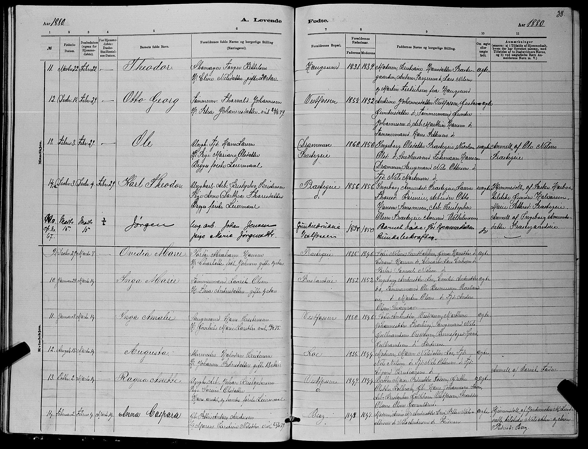 Eiker kirkebøker, AV/SAKO-A-4/G/Ga/L0005: Parish register (copy) no. I 5, 1878-1887, p. 38