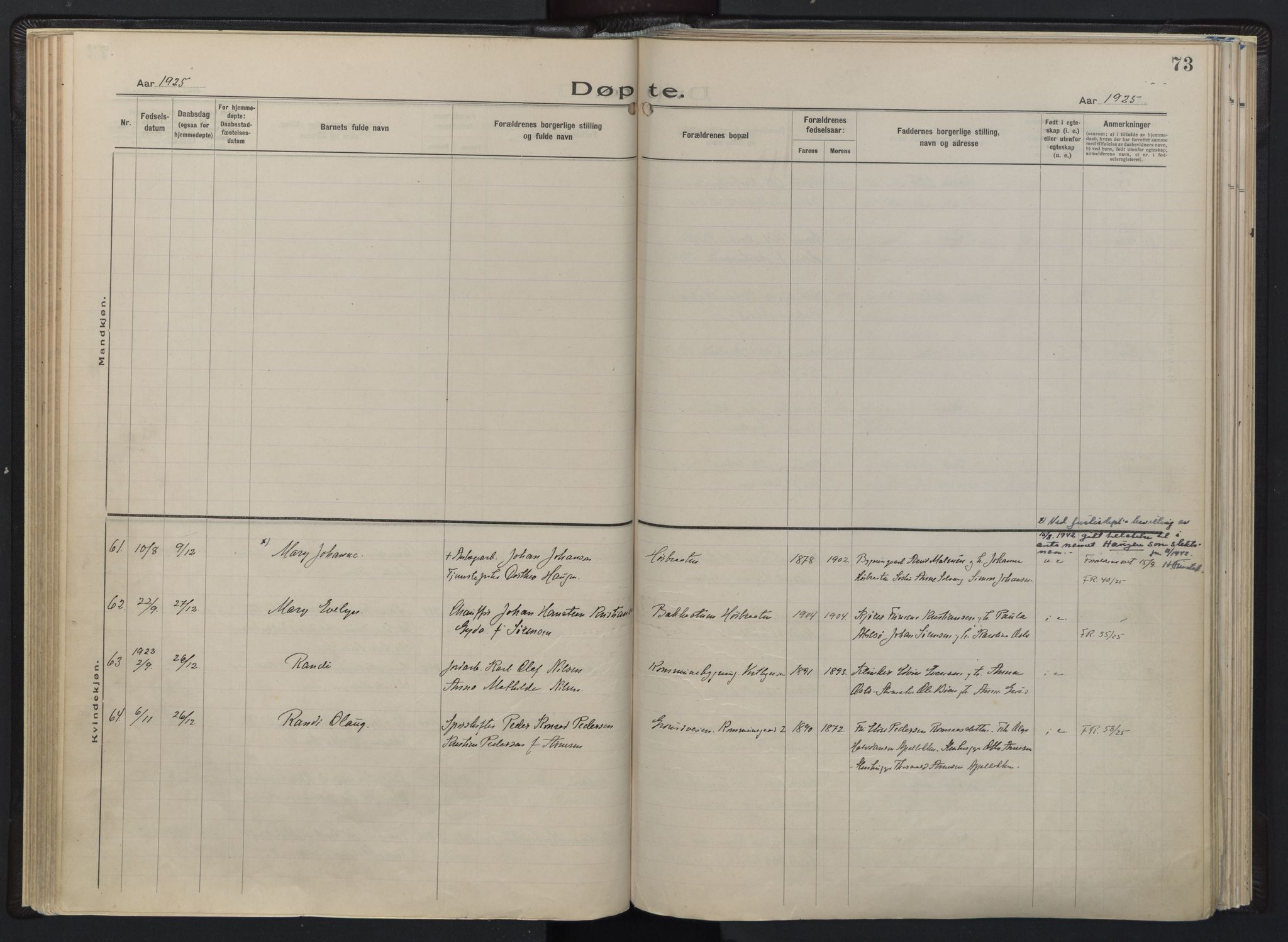 Østre Aker prestekontor Kirkebøker, AV/SAO-A-10840/F/Fb/L0002: Parish register (official) no. II 2, 1918-1930, p. 73