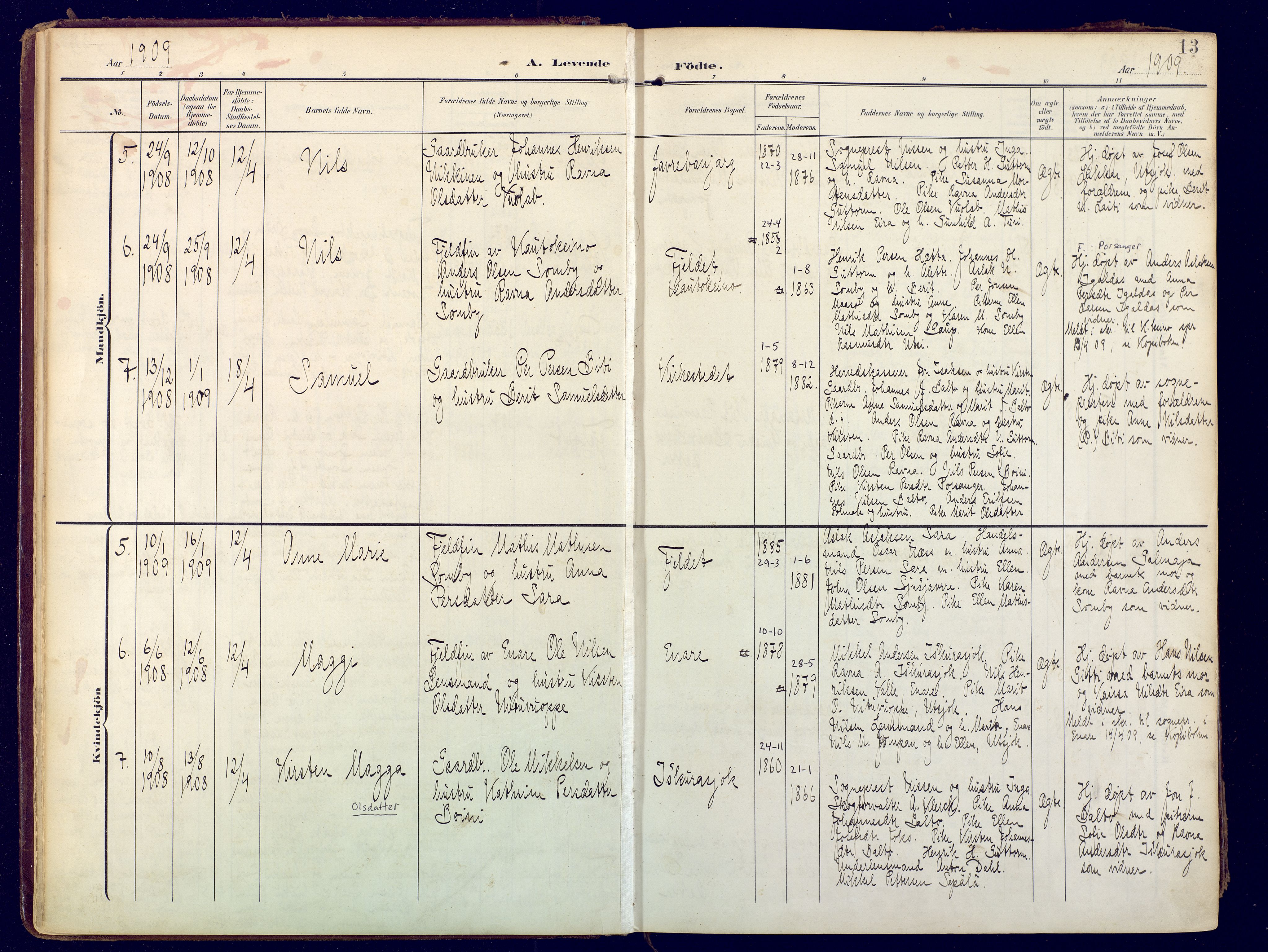 Karasjok sokneprestkontor, AV/SATØ-S-1352/H/Ha: Parish register (official) no. 3, 1907-1926, p. 13