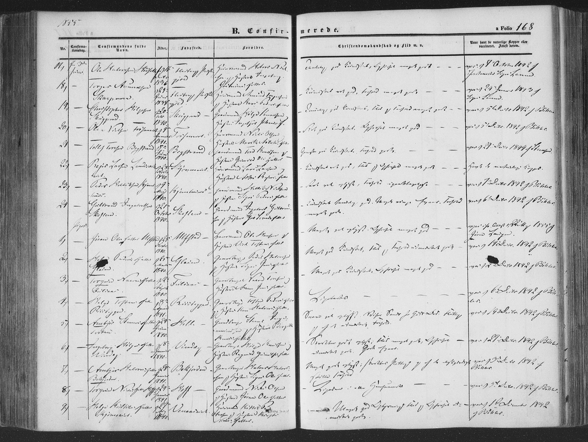 Rollag kirkebøker, SAKO/A-240/F/Fa/L0008: Parish register (official) no. I 8, 1847-1860, p. 168