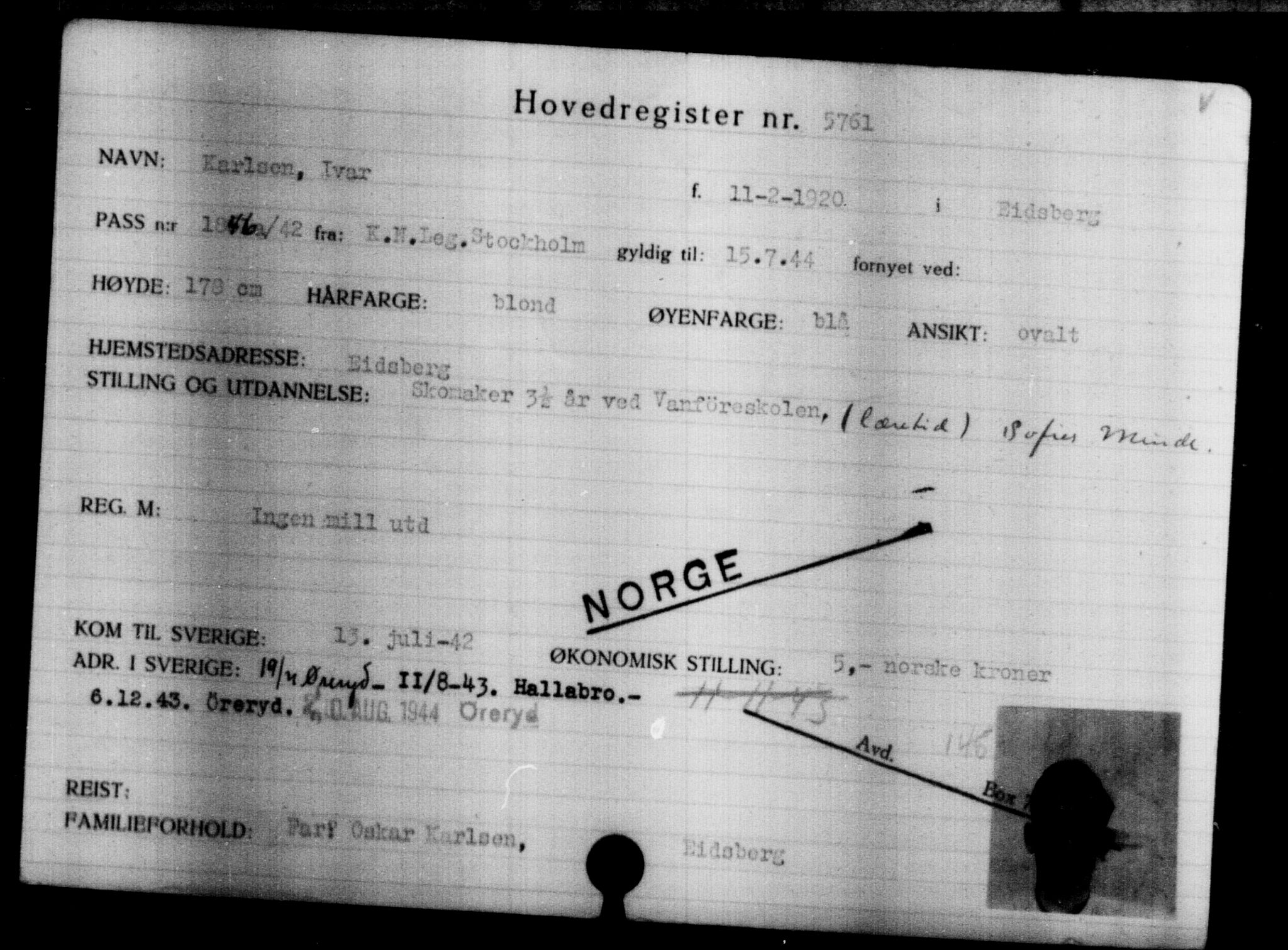 Den Kgl. Norske Legasjons Flyktningskontor, RA/S-6753/V/Va/L0004: Kjesäterkartoteket.  Flyktningenr. 3496-6610, 1940-1945, p. 2624