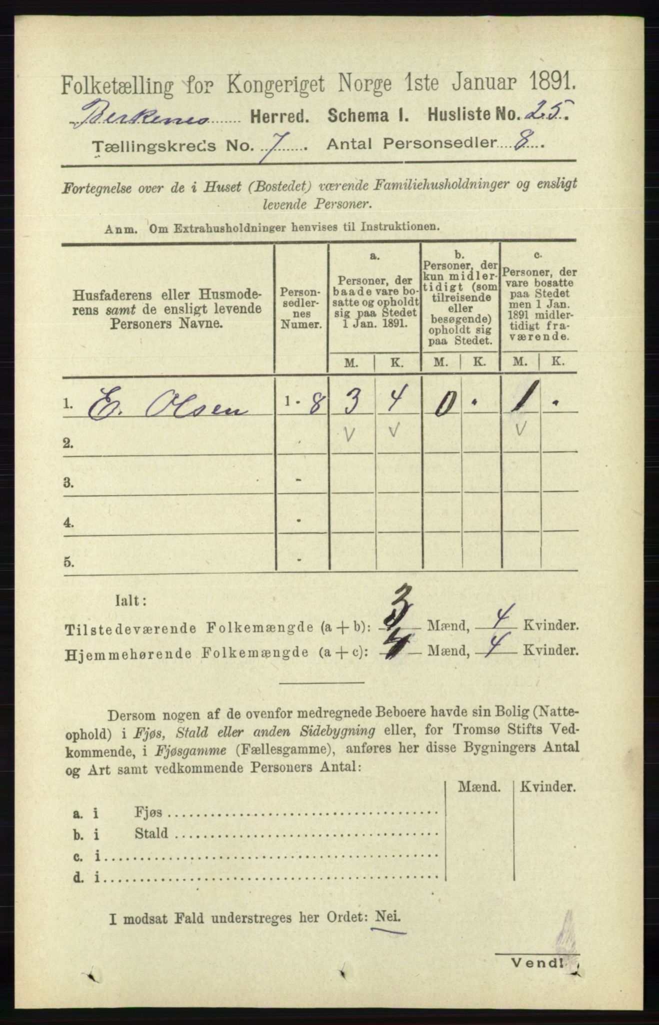 RA, 1891 Census for 0928 Birkenes, 1891, p. 1966