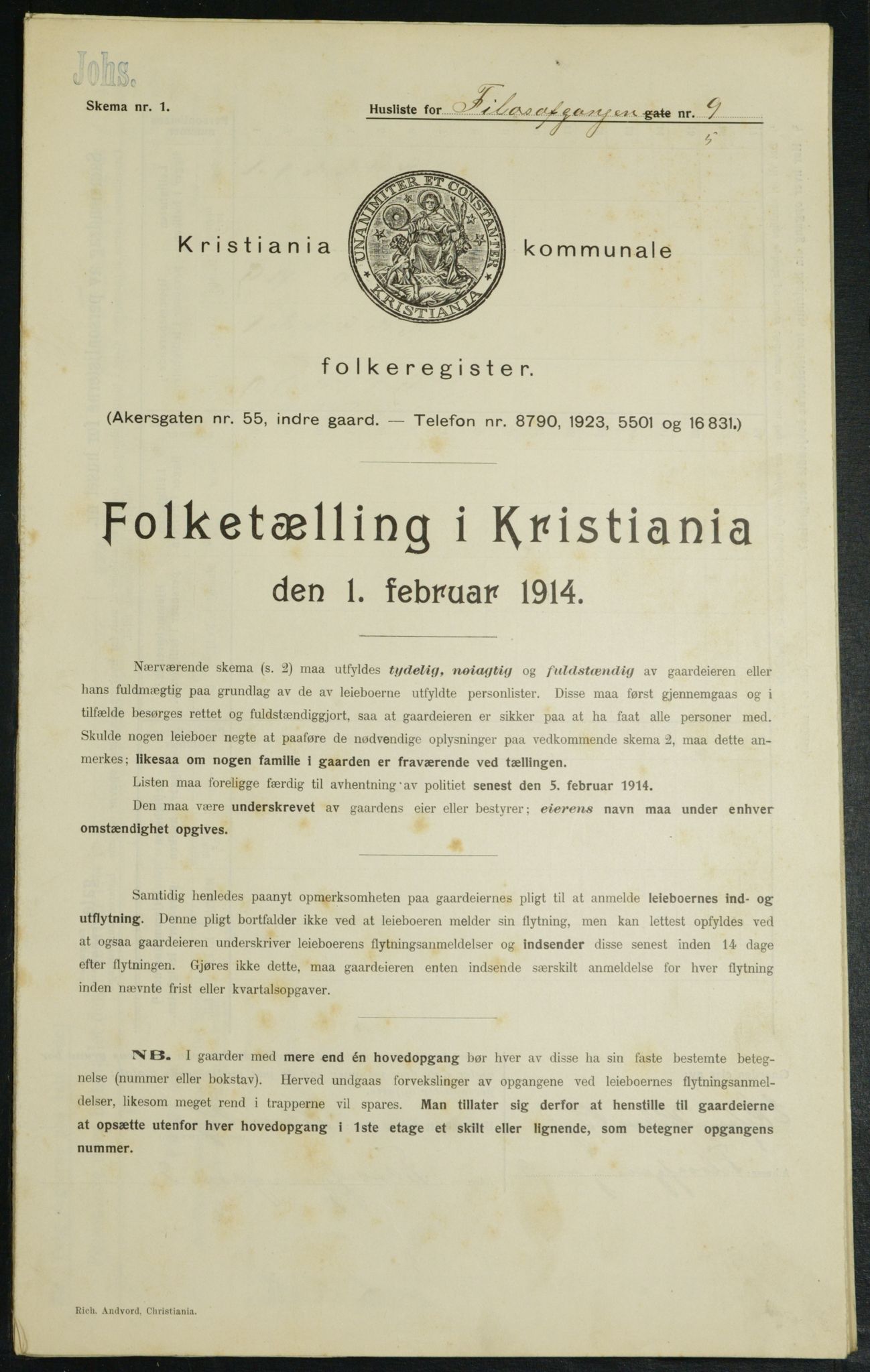 OBA, Municipal Census 1914 for Kristiania, 1914, p. 24407