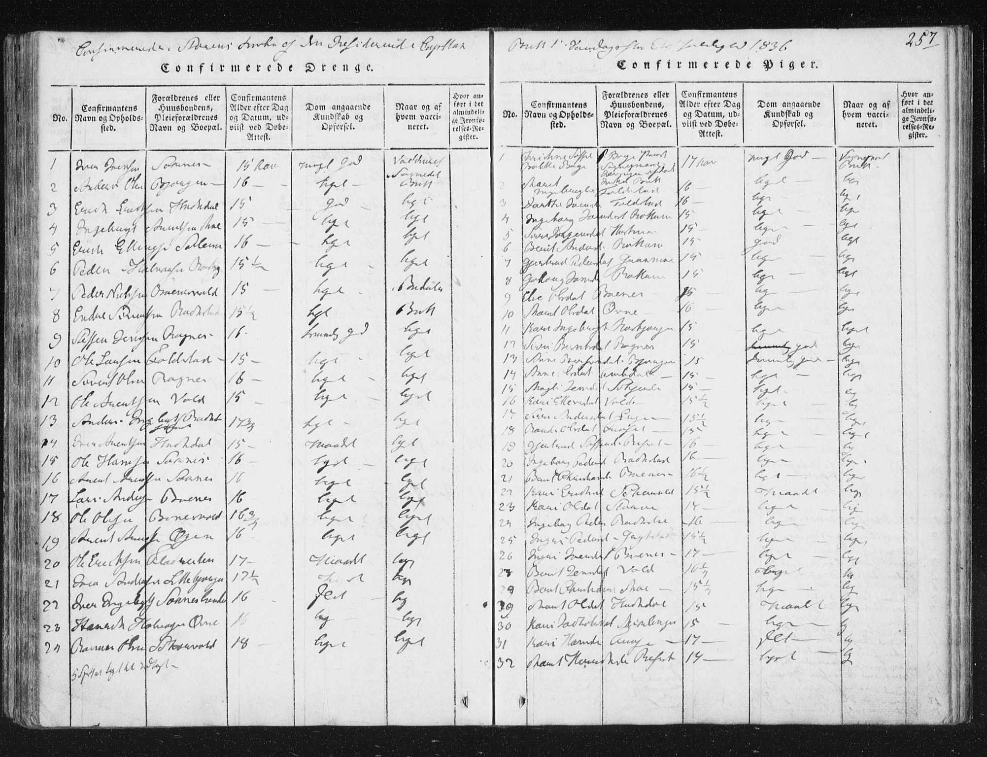 Ministerialprotokoller, klokkerbøker og fødselsregistre - Sør-Trøndelag, AV/SAT-A-1456/687/L0996: Parish register (official) no. 687A04, 1816-1842, p. 257