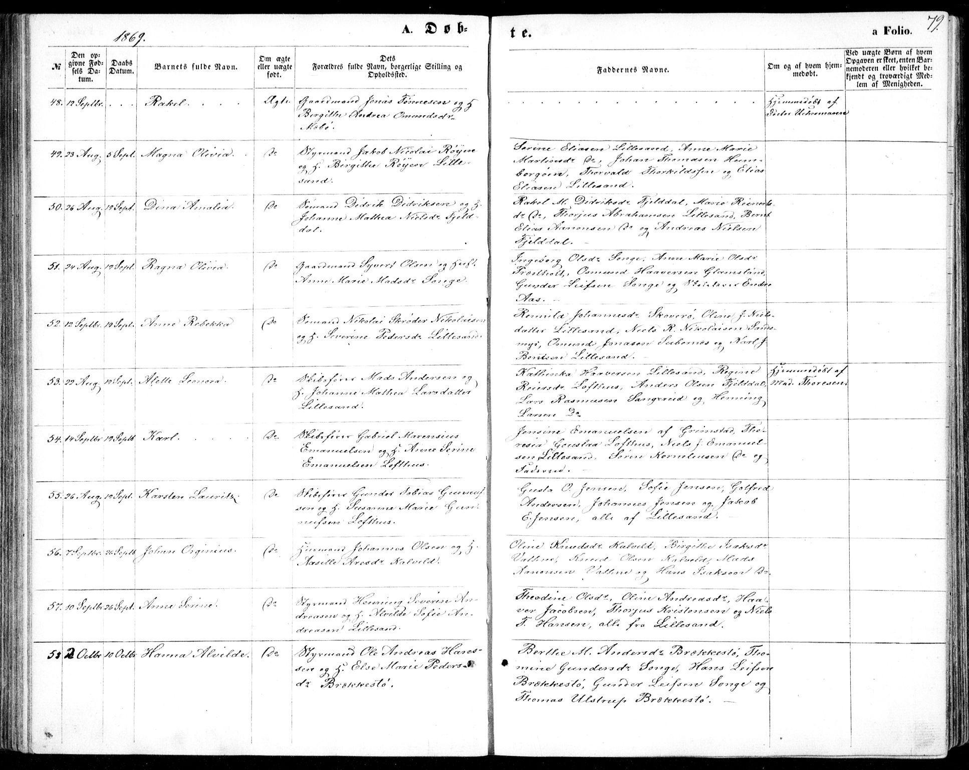 Vestre Moland sokneprestkontor, SAK/1111-0046/F/Fb/Fbb/L0004: Parish register (copy) no. B 4, 1861-1872, p. 79