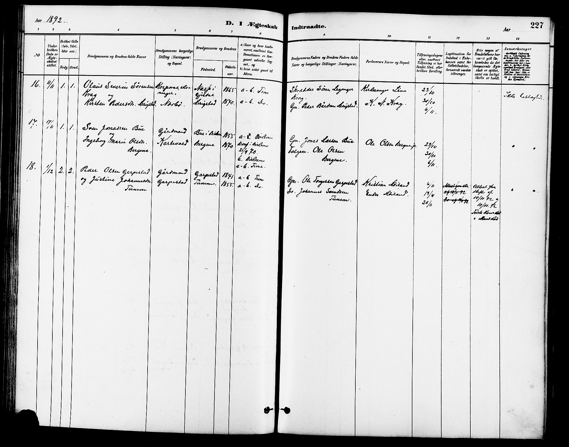 Lye sokneprestkontor, AV/SAST-A-101794/001/30BA/L0009: Parish register (official) no. A 8, 1881-1892, p. 227