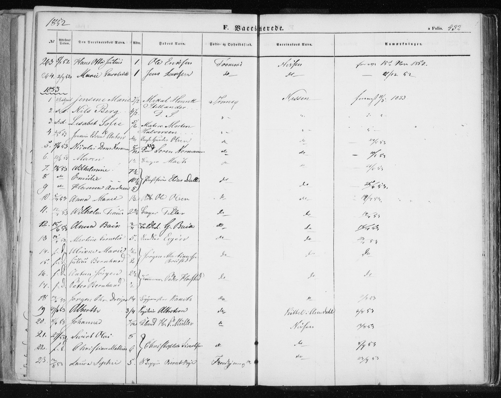 Tromsø sokneprestkontor/stiftsprosti/domprosti, AV/SATØ-S-1343/G/Ga/L0010kirke: Parish register (official) no. 10, 1848-1855, p. 432