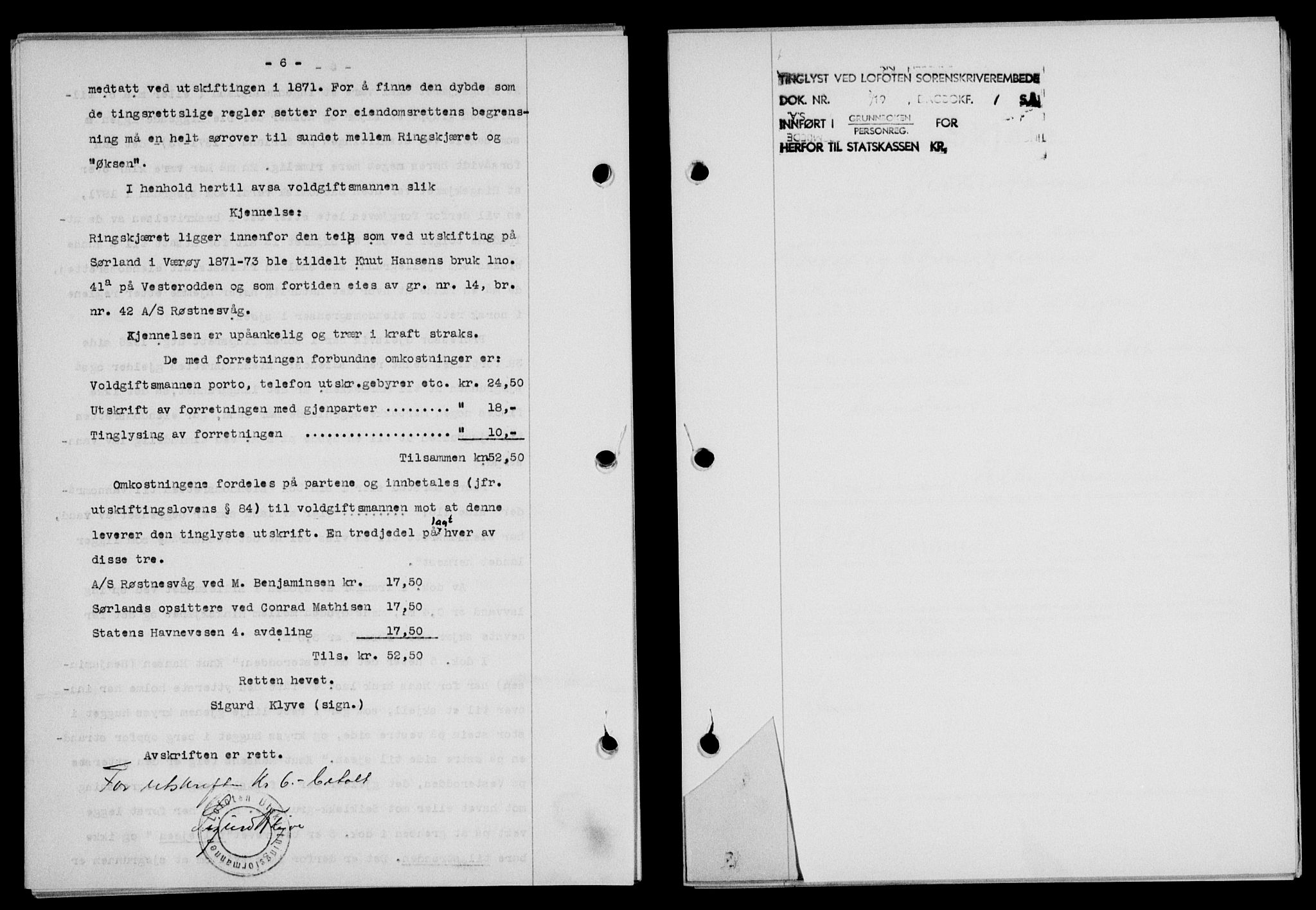 Lofoten sorenskriveri, AV/SAT-A-0017/1/2/2C/L0011a: Mortgage book no. 11a, 1943-1943, Diary no: : 1324/1943