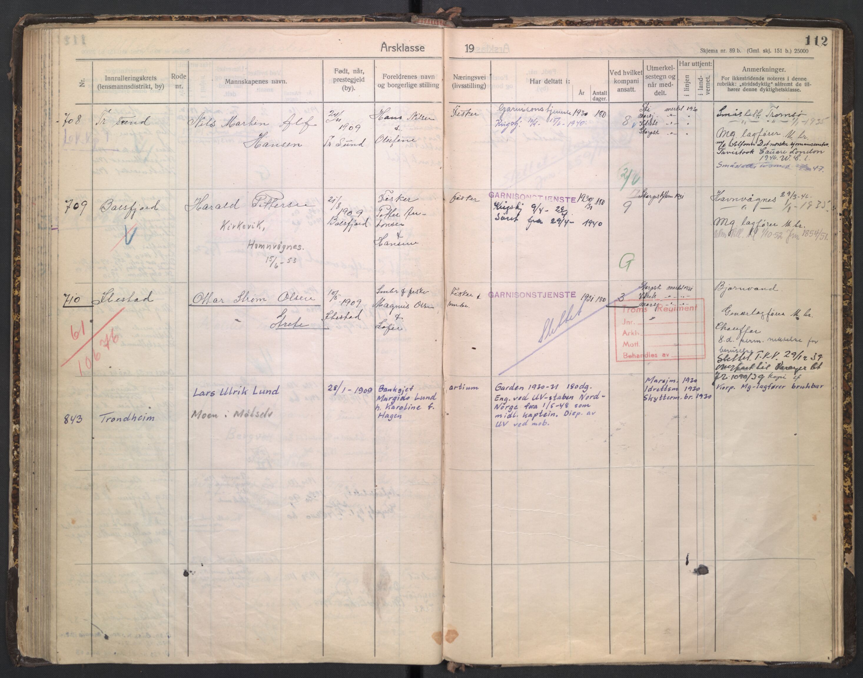 Forsvaret, Troms infanteriregiment nr. 16, AV/RA-RAFA-3146/P/Pa/L0005/0003: Ruller / Rulle for regimentets stridende menige mannskaper, årsklasse 1930, 1930, p. 112