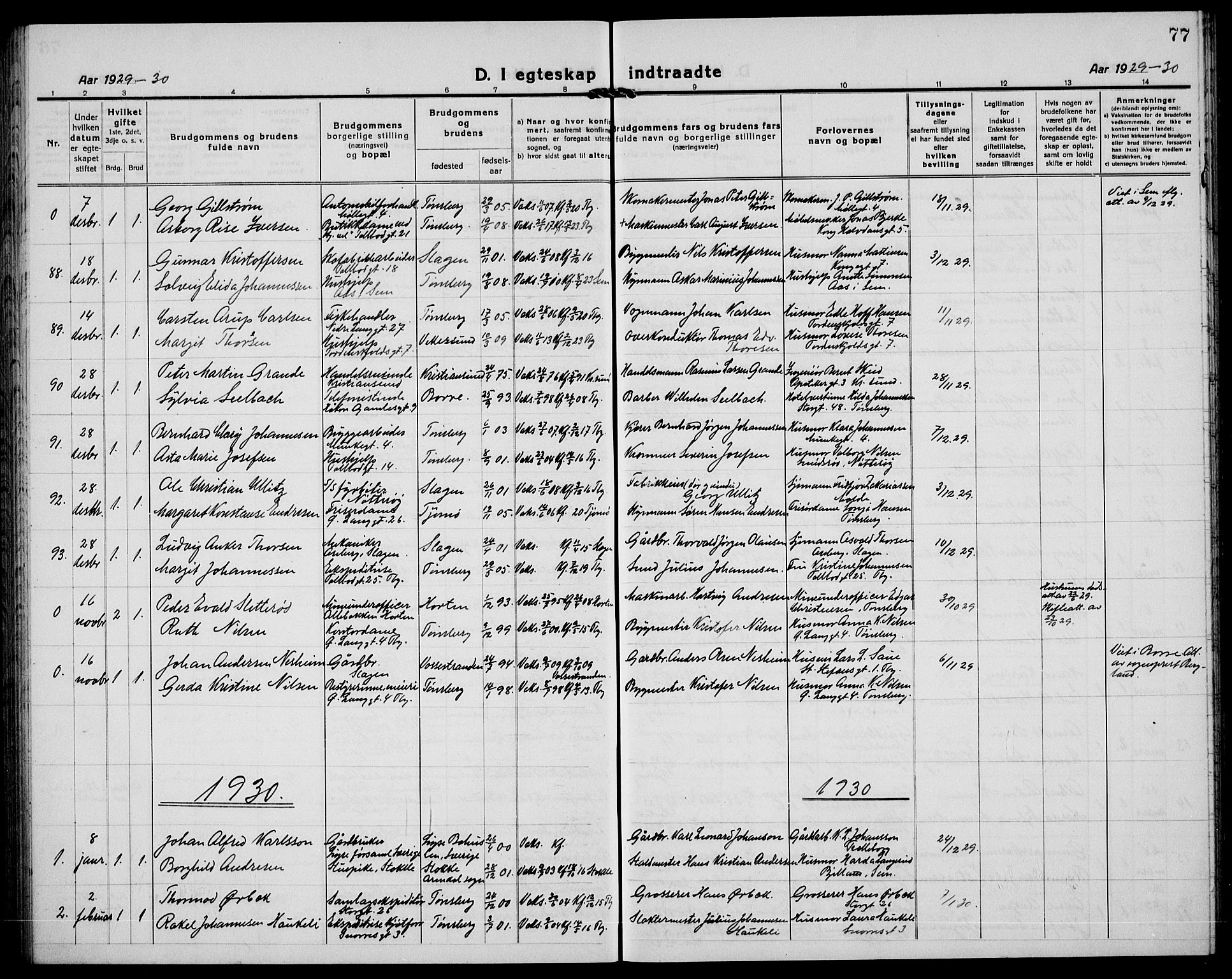 Tønsberg kirkebøker, AV/SAKO-A-330/G/Ga/L0016: Parish register (copy) no. 16, 1920-1933, p. 77