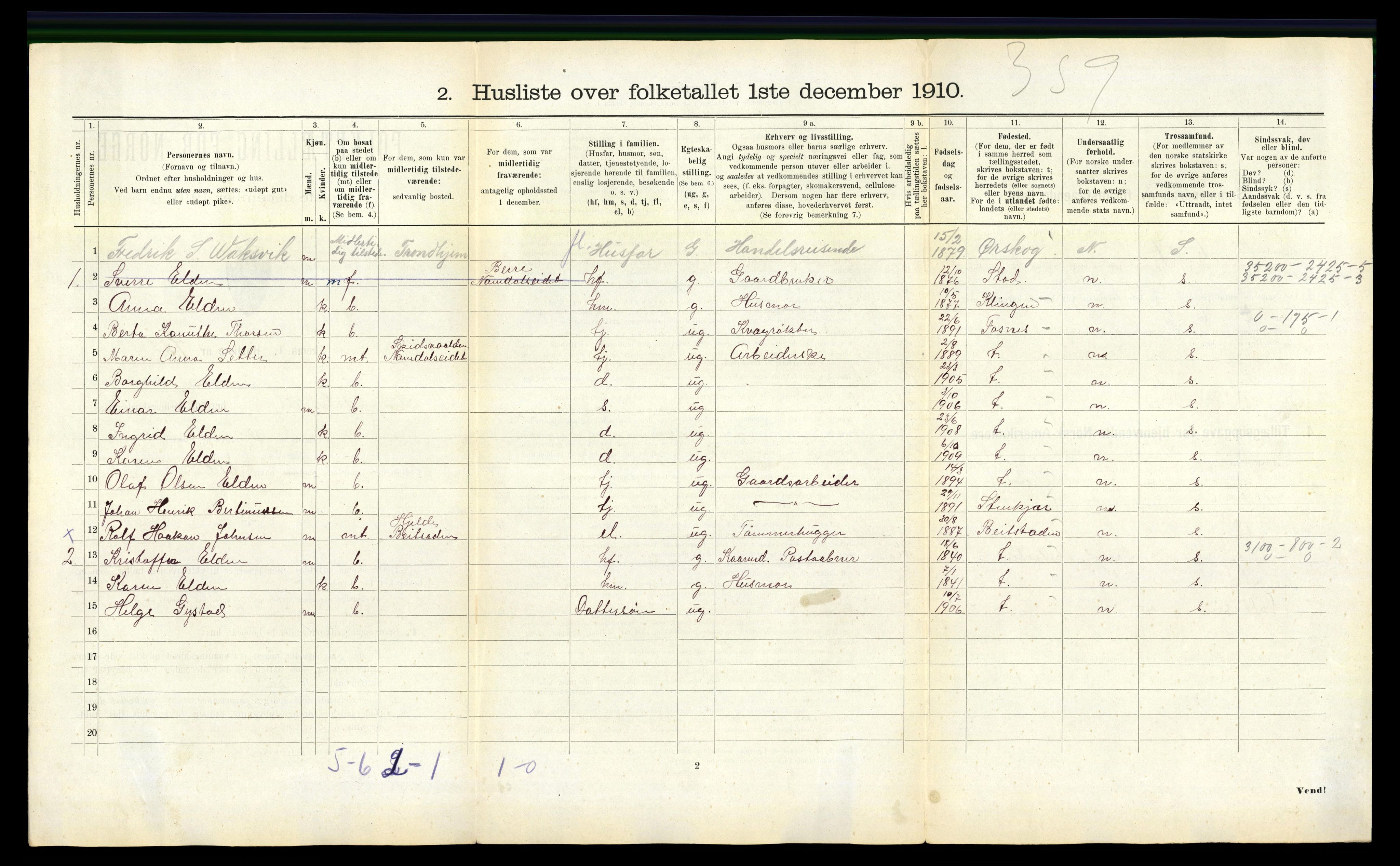 RA, 1910 census for Namdalseid, 1910, p. 169