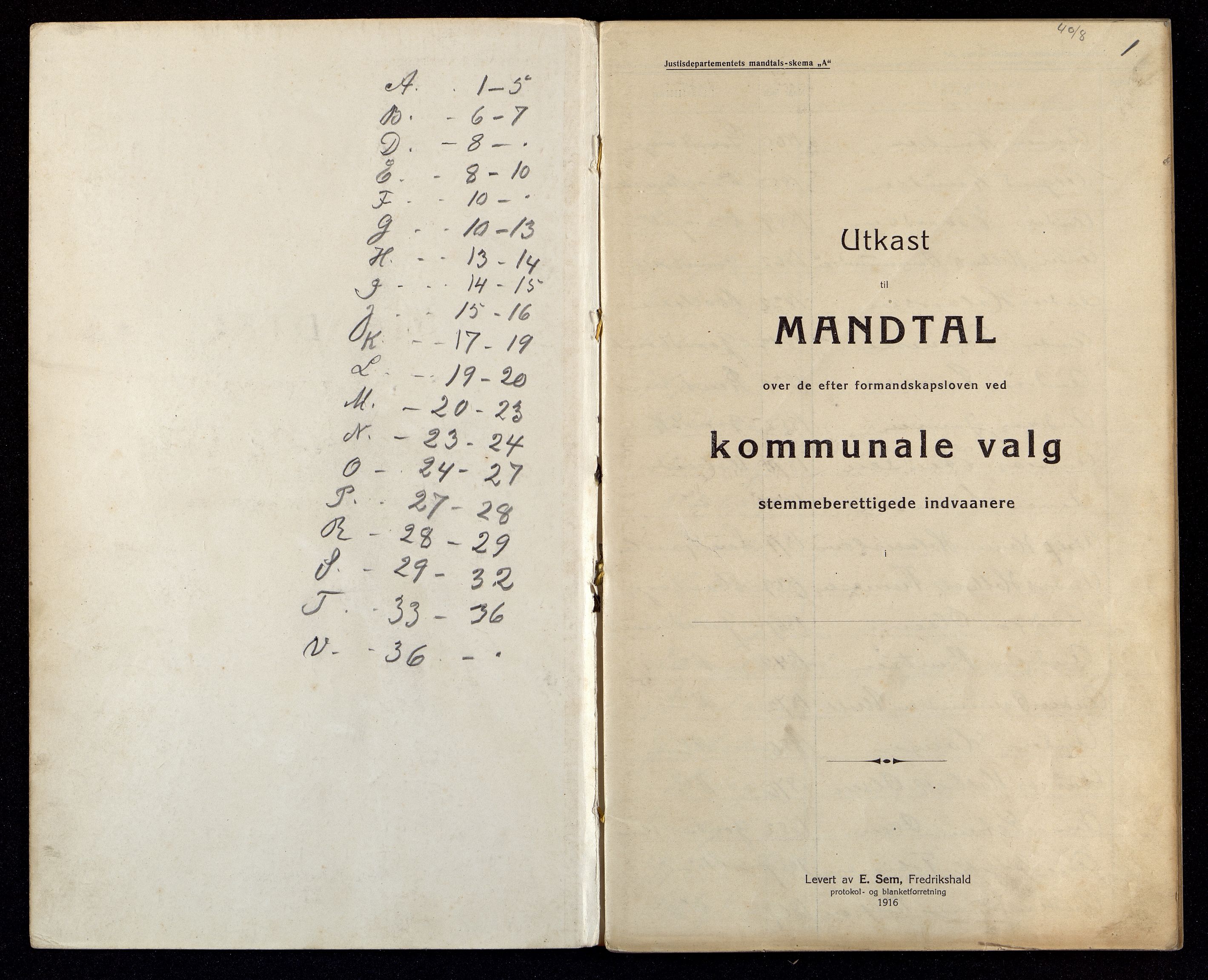 Holum kommune - Valgstyret, ARKSOR/1002HO110/F/L0003: Manntall, 1916