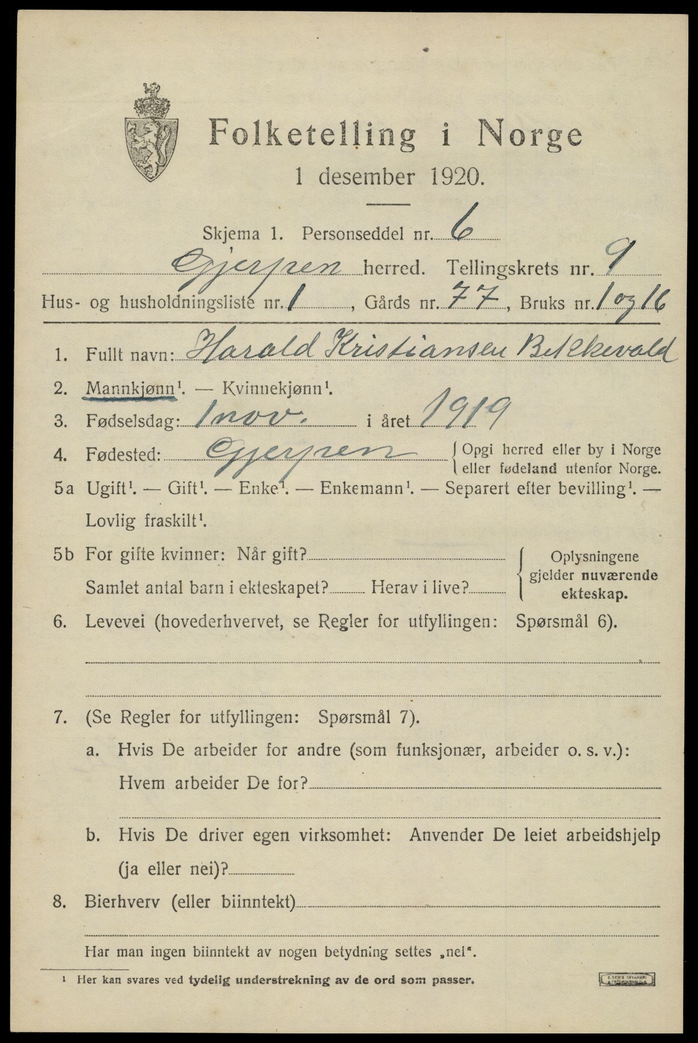 SAKO, 1920 census for Gjerpen, 1920, p. 10788