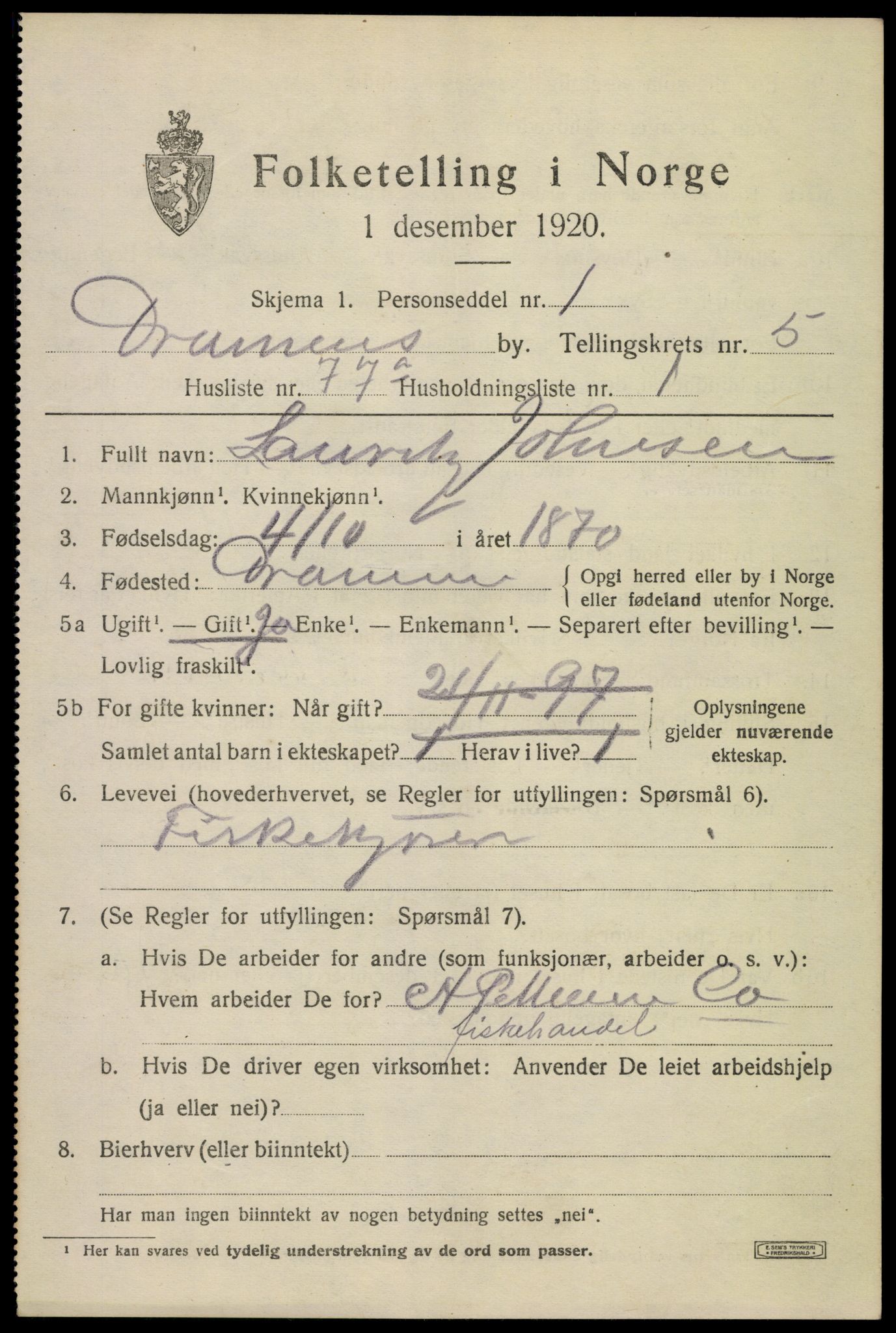 SAKO, 1920 census for Drammen, 1920, p. 37815