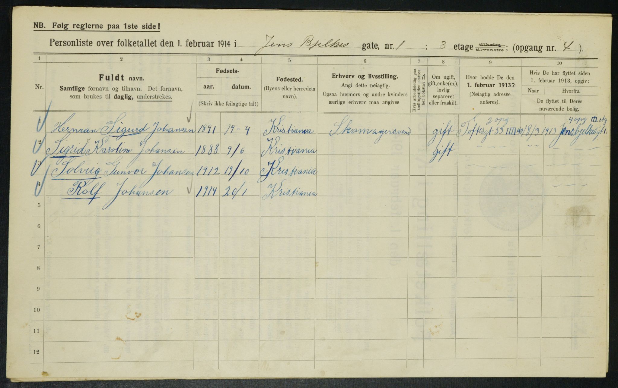 OBA, Municipal Census 1914 for Kristiania, 1914, p. 45466